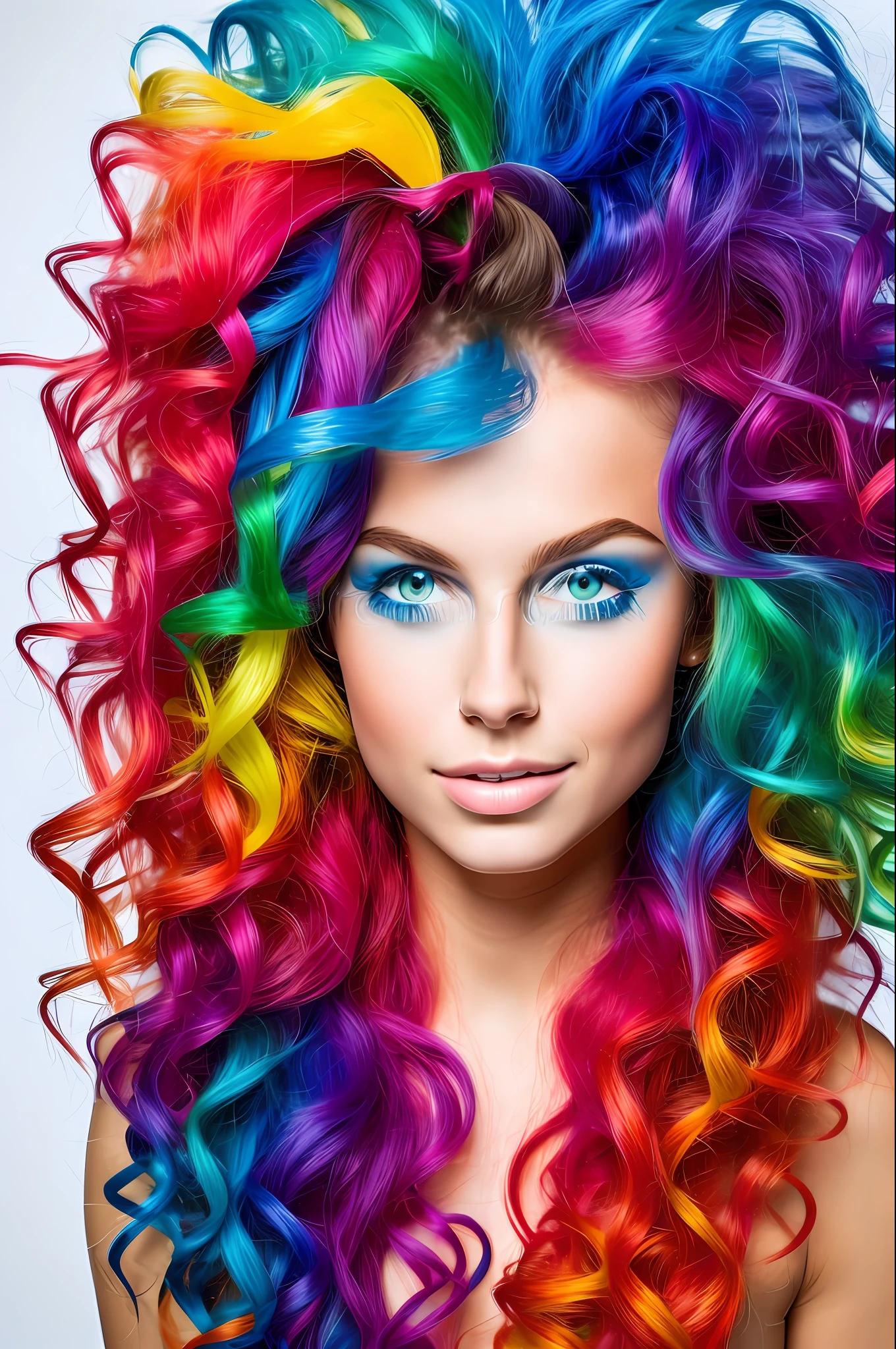 best quality, masterpiece, girl with really wild hair, mane, multicolored hair