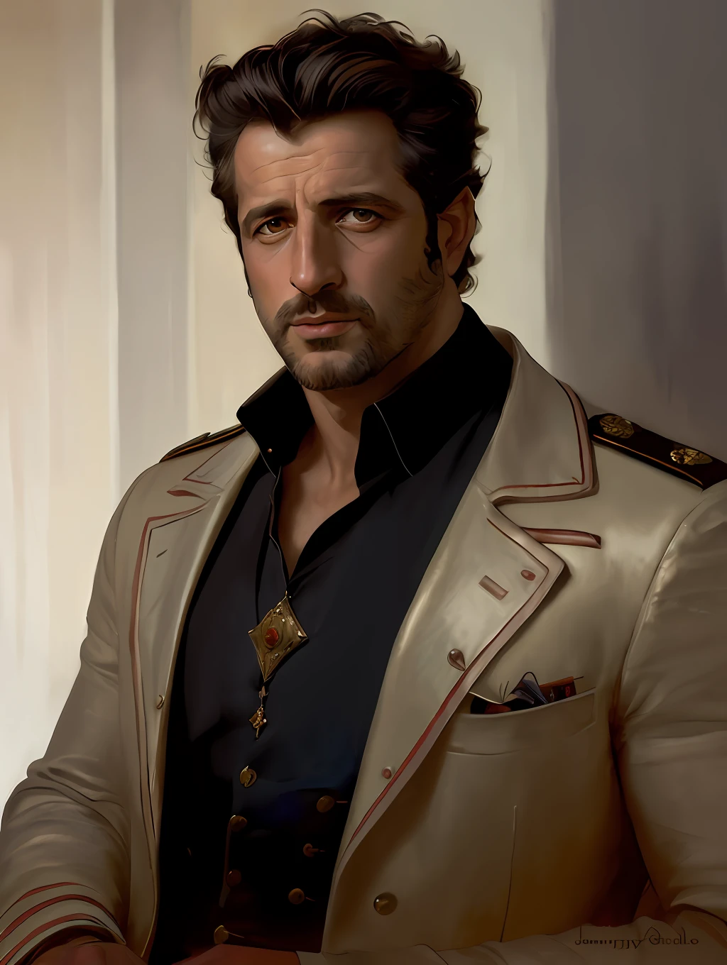 (Masterpiece) Jean-Paul Belmondo as an insanely handsome middle-age man, red skin, black short messy hair, hazel eyes, perfect face, extremely handsome man, big Greek nose, nice lips, biblical, gospel, digital painting, watercolor painting oil, painterly, by Jeremy Lipking, by Antonio J. Manzanedo, Alphonse Mucha, Fuller Graves, Bartolome Esteban Murillo, JC Leyendecker, Craig Mullins, Peter Paul Rubens Detailed Painting, CGSetivity, ArtStation HD, High Detail, Photorealism, Concept Art, ArtStation HD, official art, trend in the artstation, 8k.