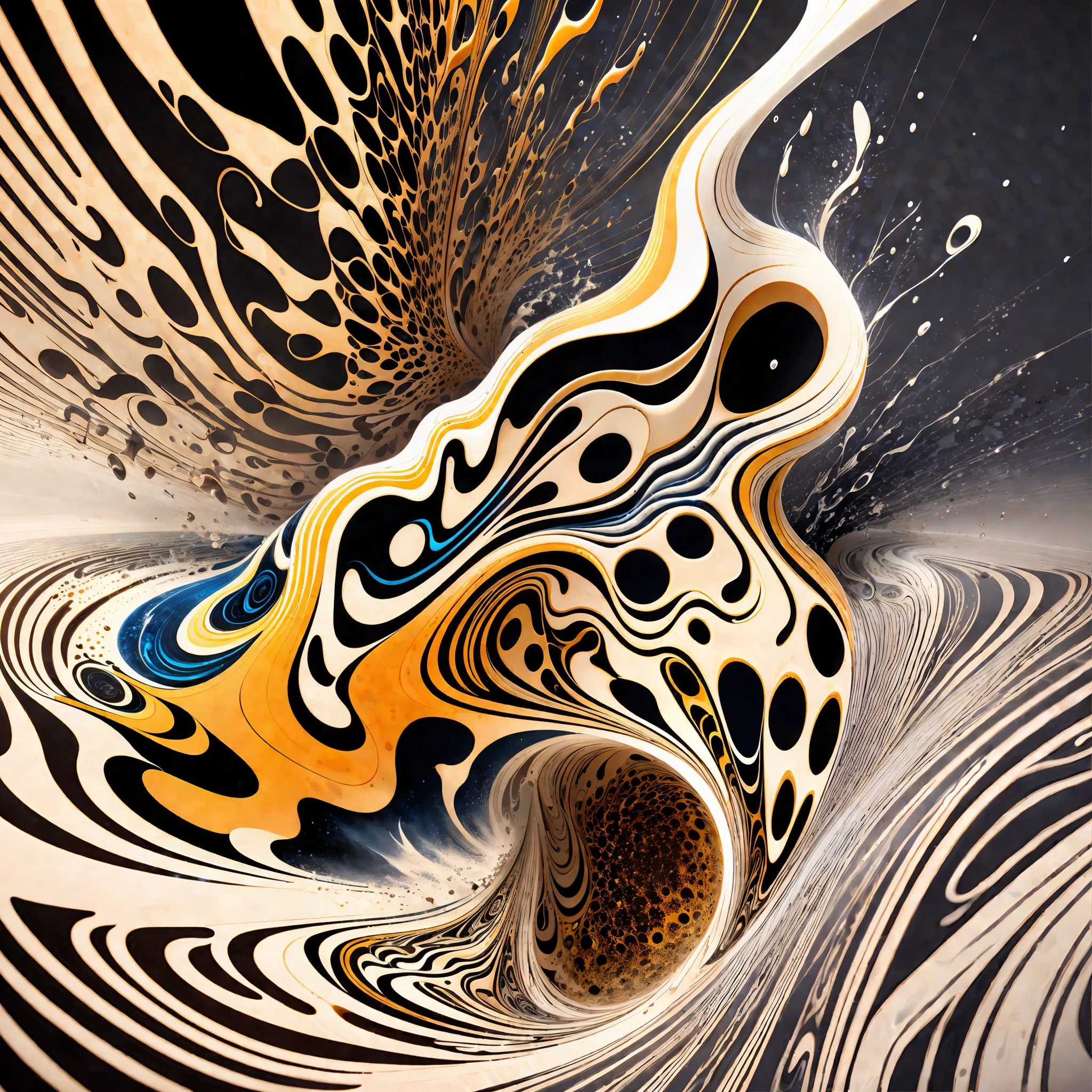 Capture the unique interaction between two liquids, such as milk and coffee, as they blend and create mesmerizing patterns, splash photography, splash art, hyper realistic, highly detailed, chiaroscuro, Minimalistic, 8k resolution --auto --s2