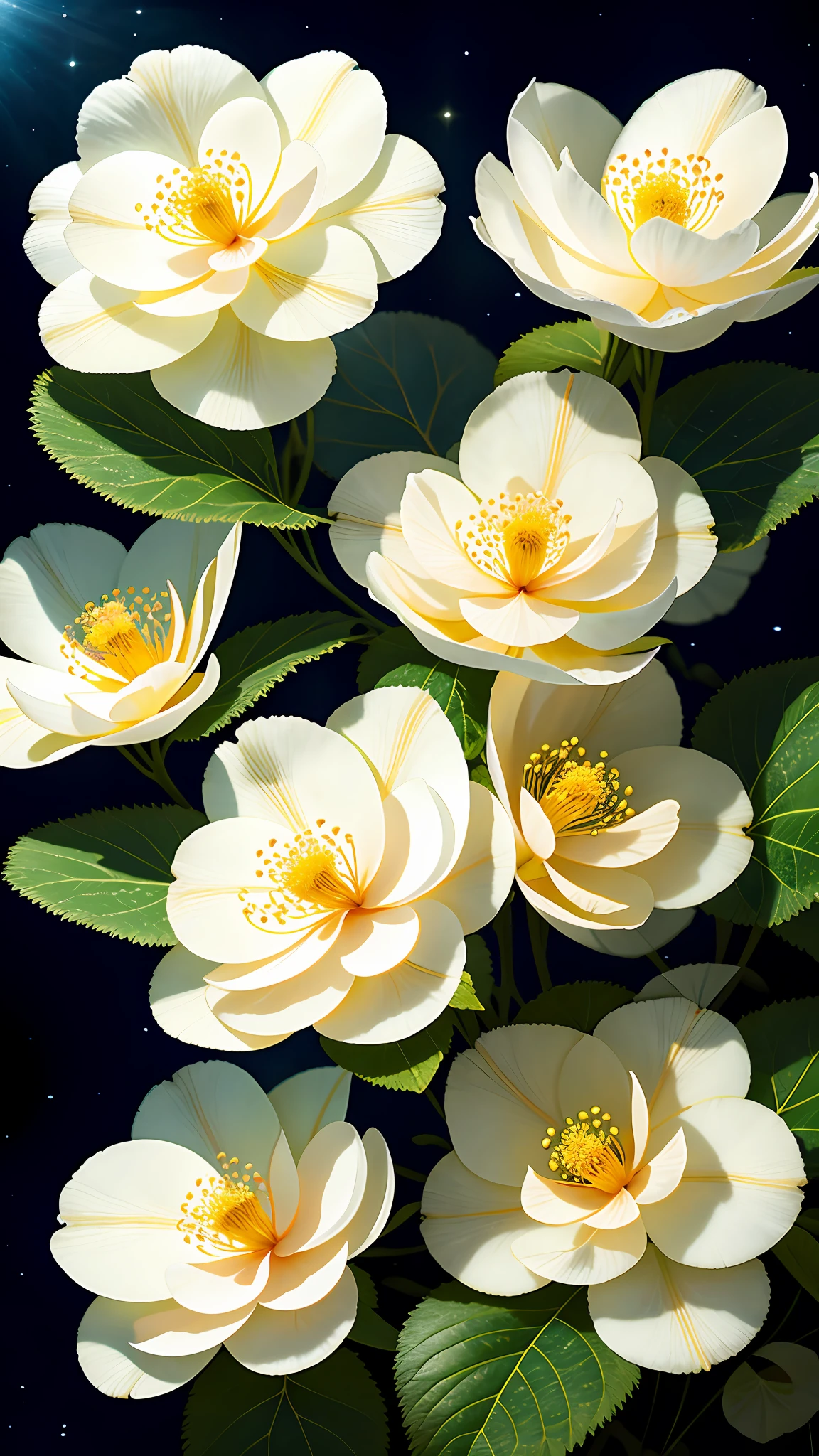 Delicate branches of begonia flowers, ultra-transparent, holy light, beautiful spectral light, petals glowing and shimmering, surrounded by light mist, transparent droplets, reflected light, bright, light flowing in, optics, portrait contours, sharp focus, magical, intricate, surreal, fantasy, composition, light, trends on artstation, pearls, water drops, patron clouds of silver vapor, corrosion enveloping ray family, 8k, ureal ar 23v4 uplight