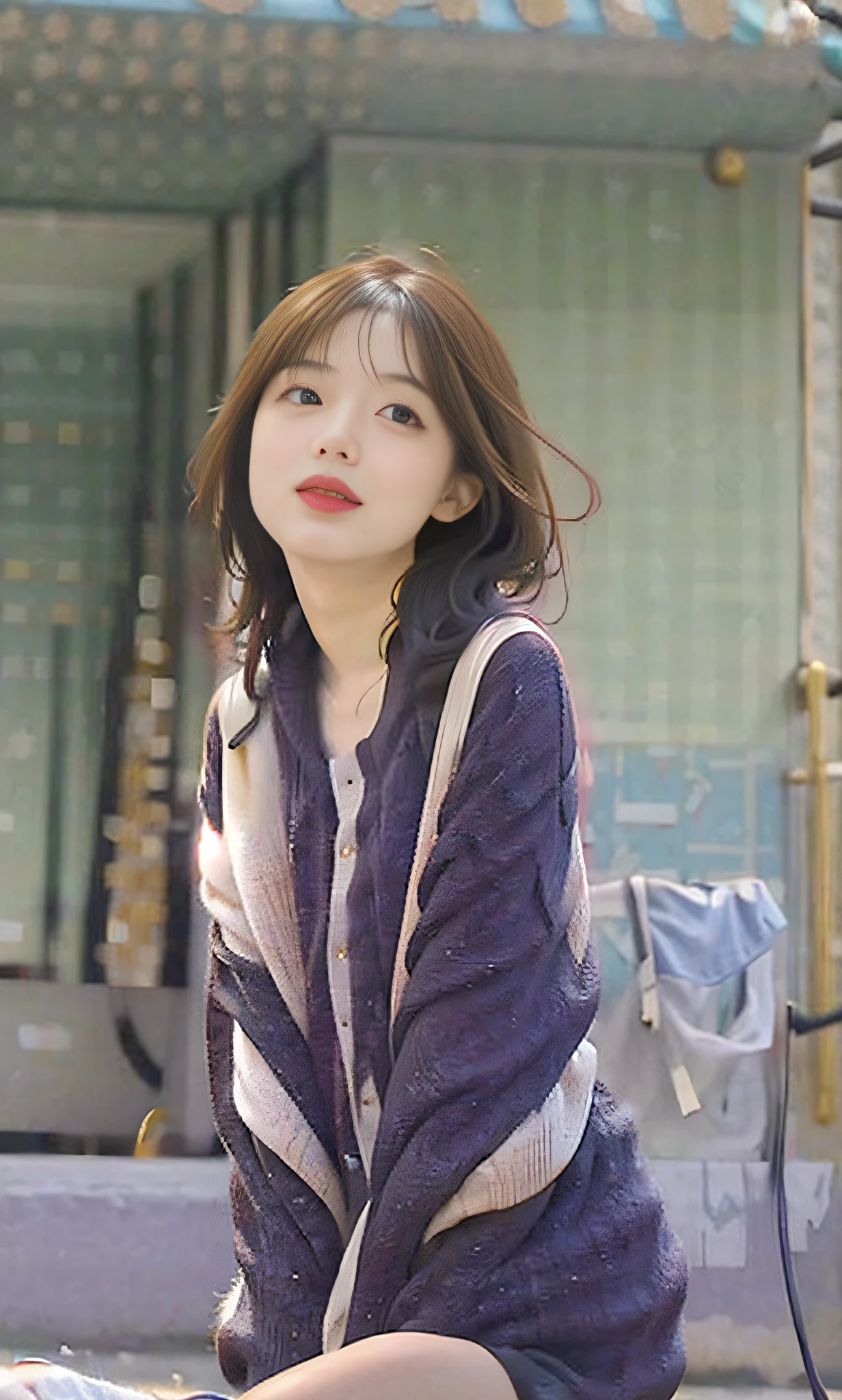 (8k, RAW photo, photorealistic:1.25) ,1gril,( Highly detailed face and skin texture, delicate eyes, double eyelids, whitened skin, long hair, lip gloss, eyelashes, glossy side, shiny skin, best quality, ultra-high resolution, depth of field, chromatic aberration, caustics, wide light, natural shadows, Kpop idol) , ((full body)), watching the viewer with serenity and goddess-like happiness