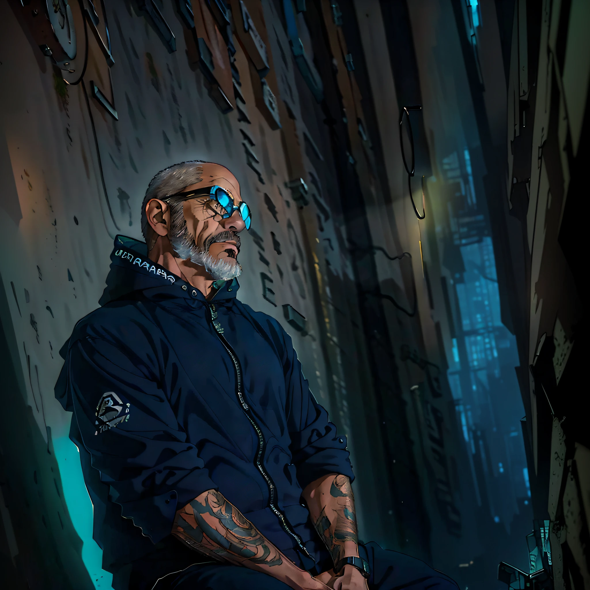Dark alley of a dystopian city, realistic, intricate details, 32k, bars with neon signs in the alley