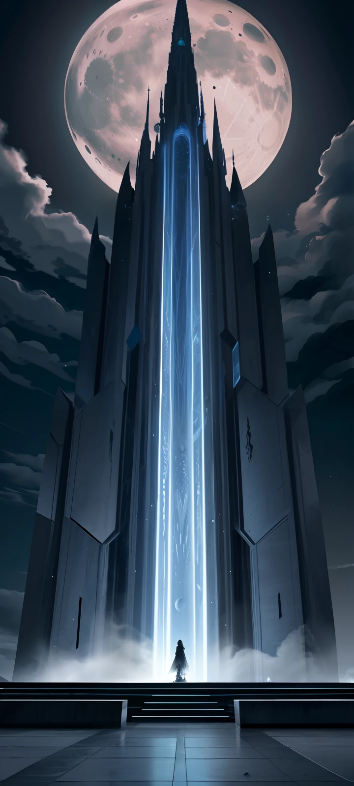 4K HD masterpiece in dark abstract style, characterized by impeccable details and the highest level of quality. Craft a captivating wallpaper that showcases a mysterious and awe-inspiring monolith under the glow of the moon. Utilize a dark color palette to enhance the enigmatic atmosphere. Pay meticulous attention to details, ensuring that the textures and intricacies of the monolith are rendered with precision and realism. The moon should cast an ethereal glow, creating a sense of wonder and intrigue.