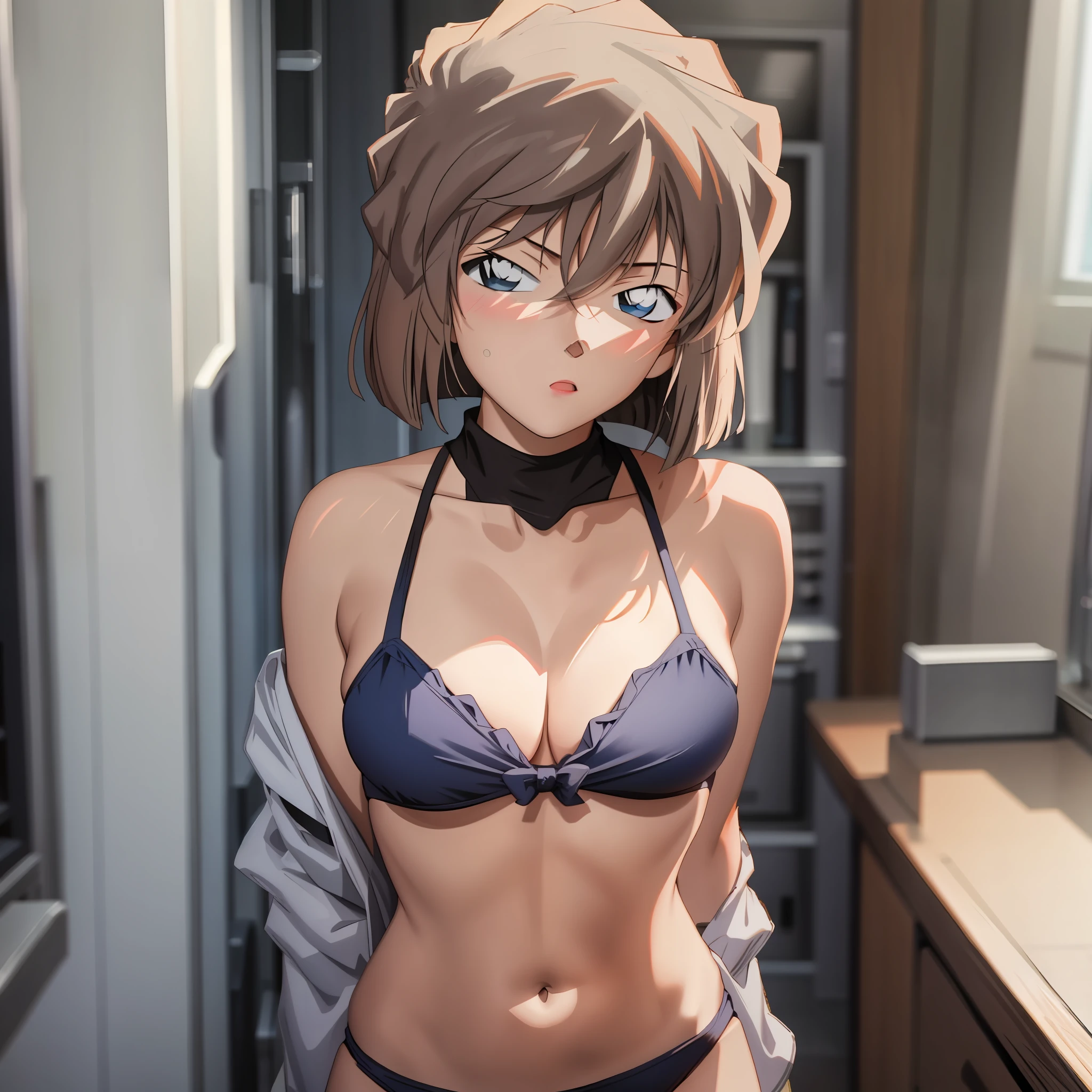 Gray plain mourning, bikini, blue eyes, semi-realistic, super fine, super, masterpiece, loli, blush