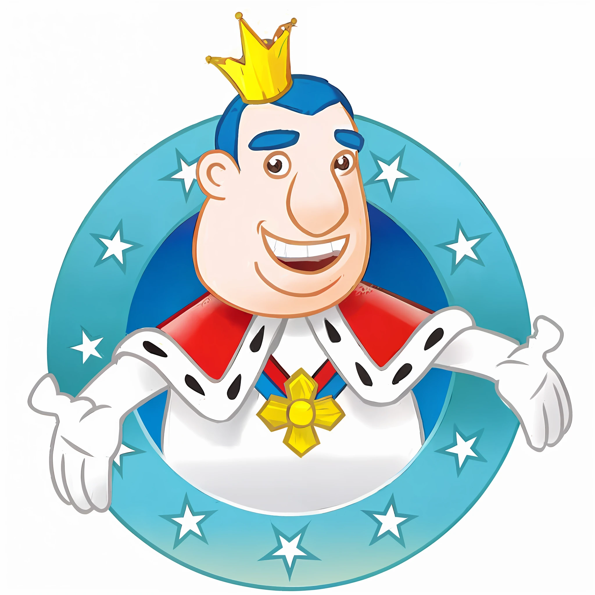 a cartoon king with a crown and a star on his head, mr. nimbus character design, man with a crown, toon, king, cartoon image, official illustration, cartoon illustration, the new king of great britain, official art, clown frog king, princess intergalactica, official artwork, drawn, cartoon, princess, high detail iconic character, high quality character design