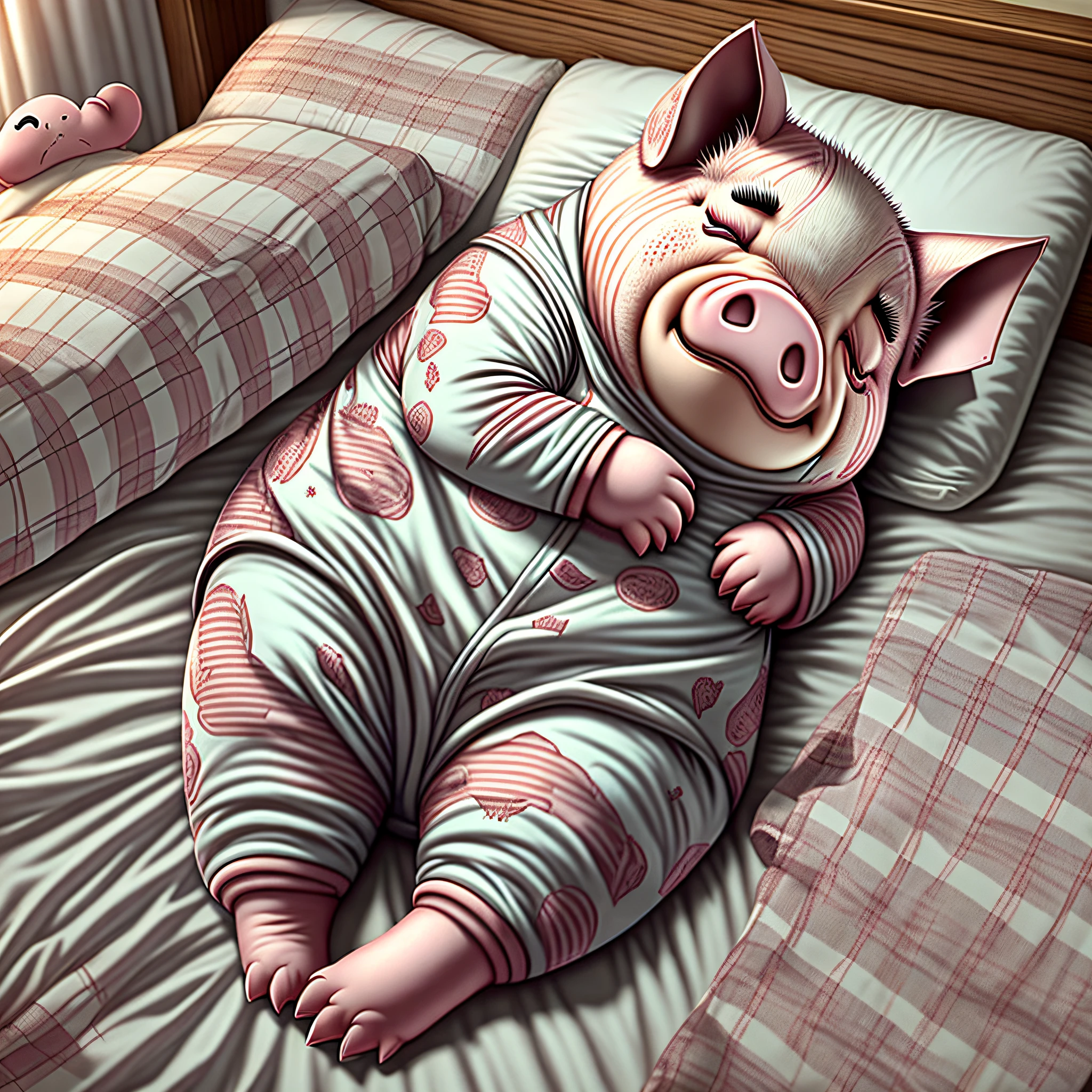 Evil pig sleeping in pajamas, realistic image --auto --s2