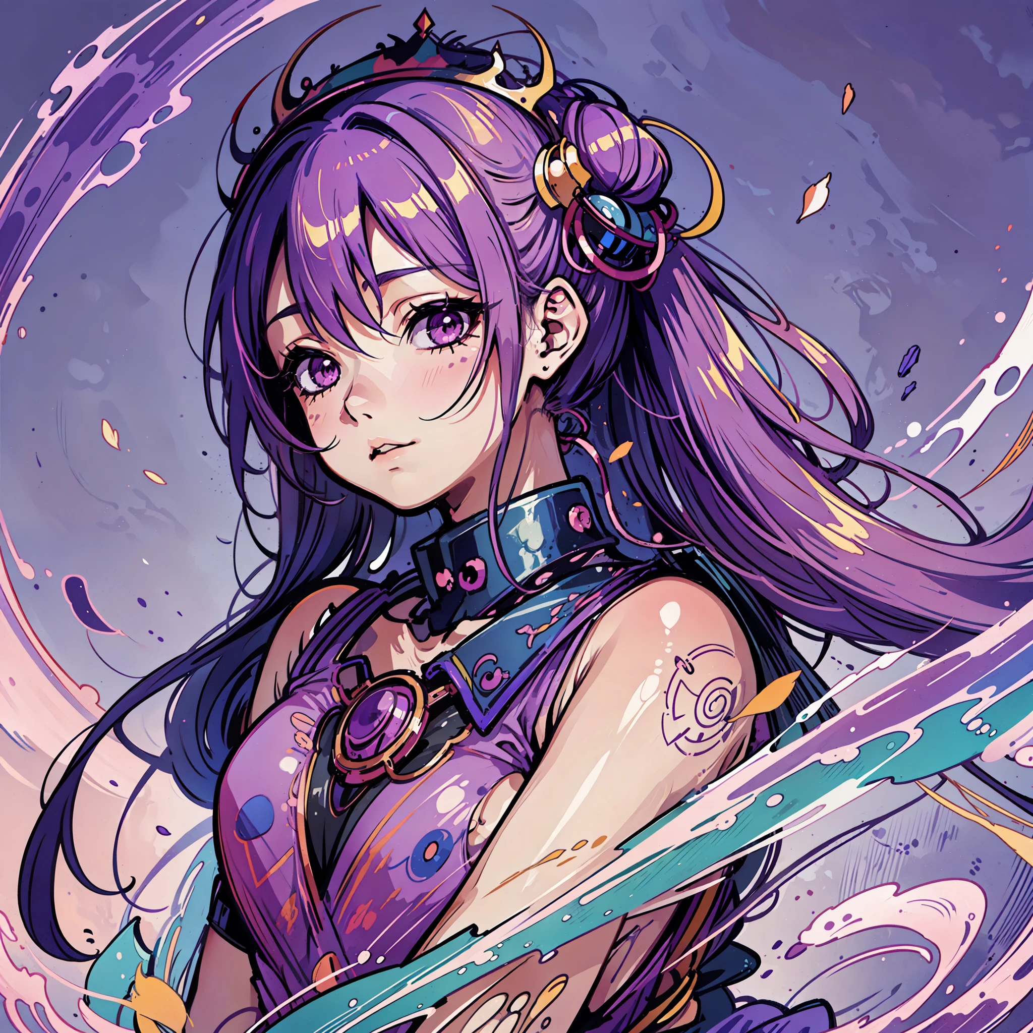 flat ilustration anime girl with long purple hair wearing a purple dress and a tiable, an anime drawing by Kamagurka, pixiv, fantasy art, detailed digital anime art, anime style 4 k, detailed anime art, anime goddess, beautiful anime art style, anime princess, anime moe artstyle, 8k high quality detailed art, detailed anime artwork, anime illustration