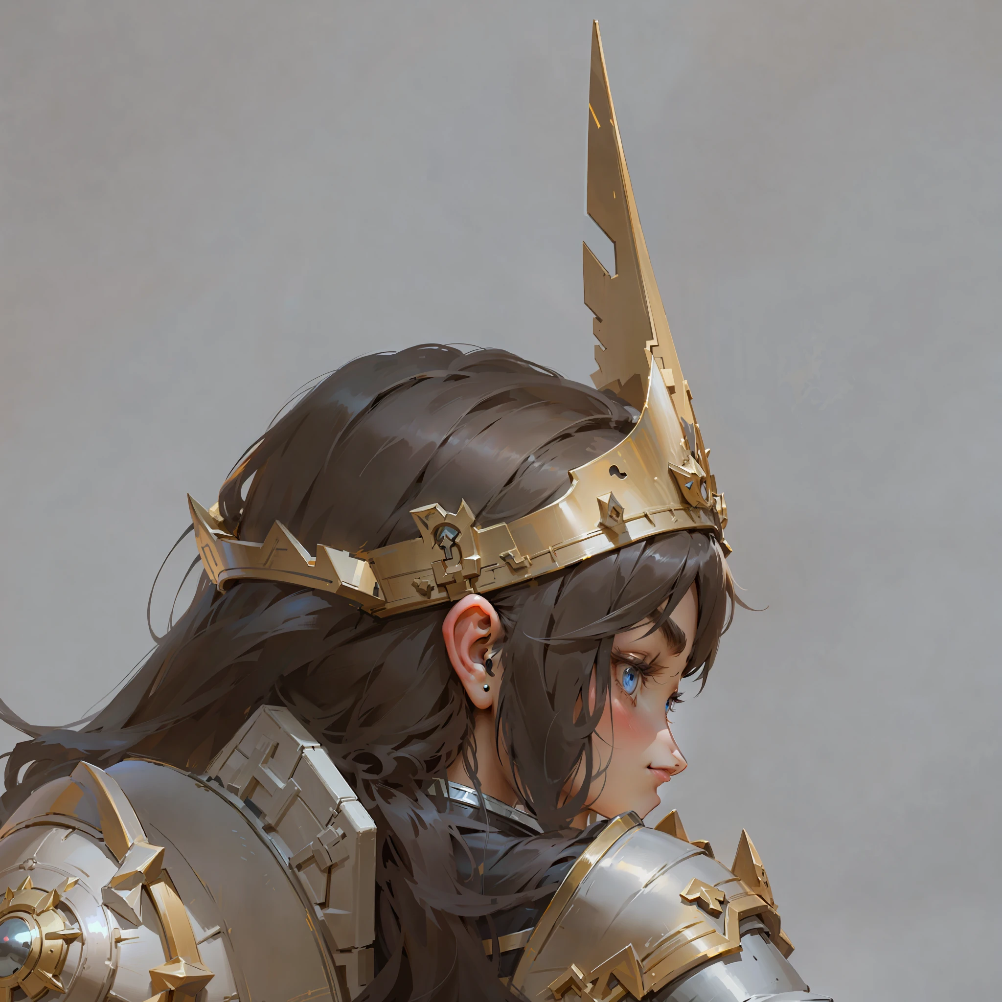 The side face of a girl in armor, crown of head, back side, super high-quality, looking ahead, eyes resolute