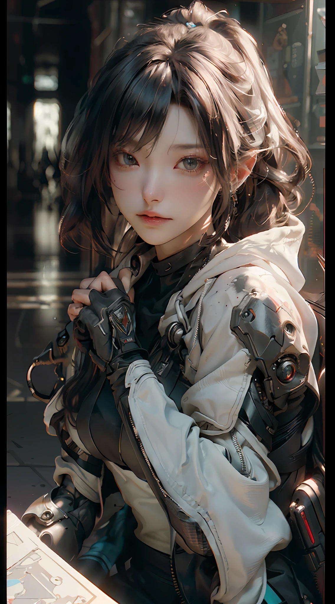 ((Best quality)), ((masterpiece)), (detailed:1.4), 3D, an image of a beautiful cyberpunk female,HDR (High Dynamic Range),Ray Tracing,NVIDIA RTX,Super-Resolution,Unreal 5,Subsurface scattering,PBR Texturing,Post-processing,Anisotropic Filtering,Depth-of-field,Maximum clarity and sharpness,Multi-layered textures,Albedo and Specular maps,Surface shading,Accurate simulation of light-material interaction,Perfect proportions,Octane Render,Two-tone lighting,Wide aperture,Low ISO,White balance,Rule of thirds,8K RAW,