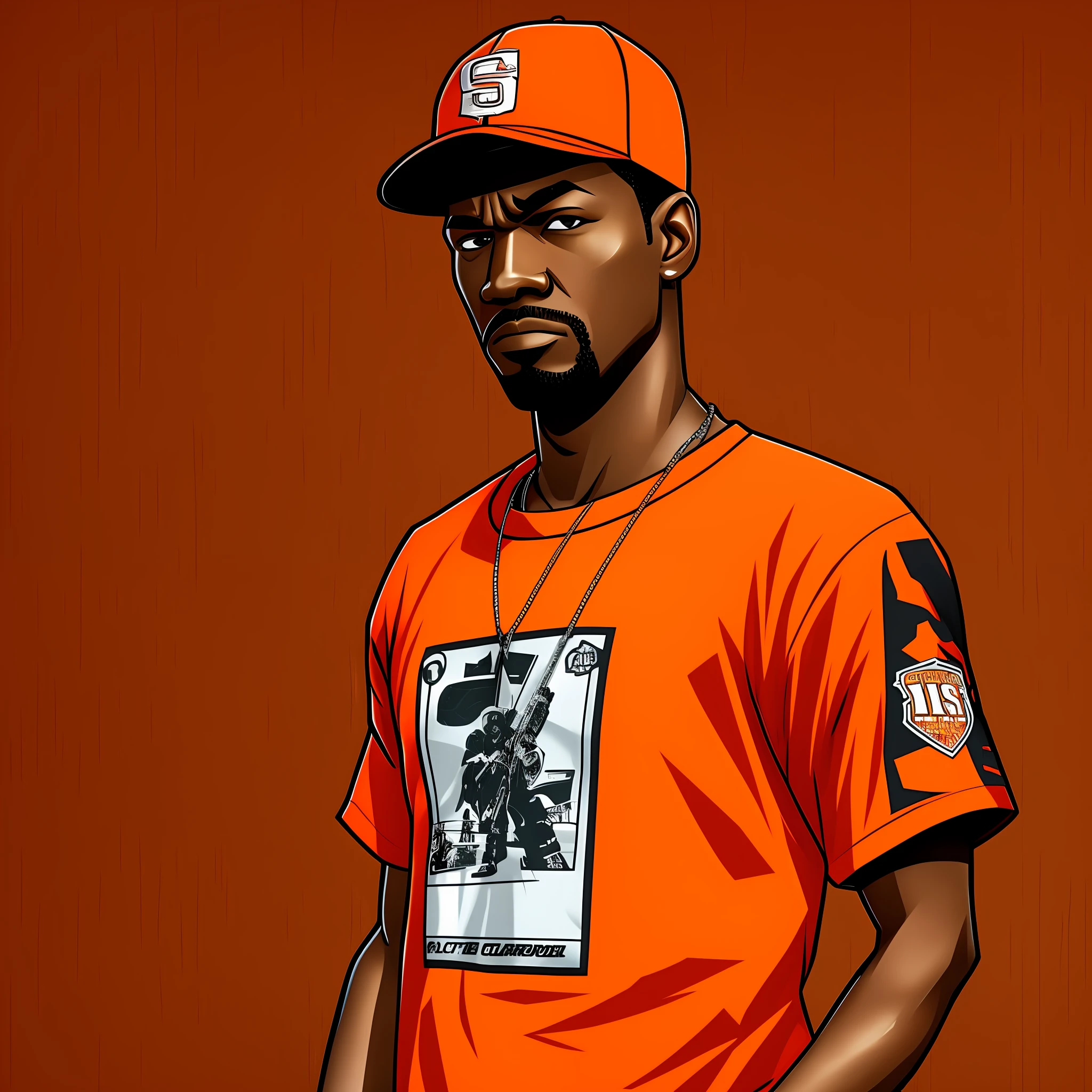 Character CJ, from GTA San Andreas, wearing orange clothes, ultra detailed --auto --s2