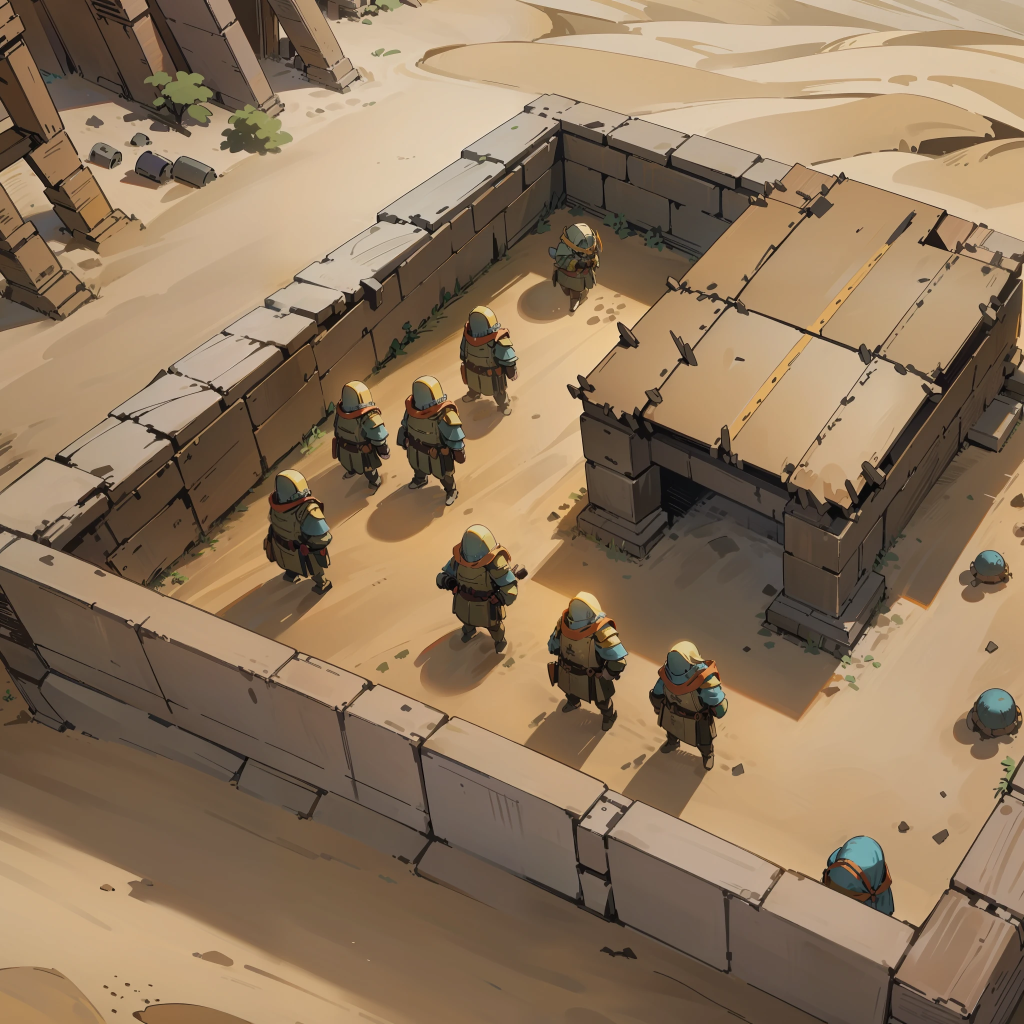 (Barracks: 1.5), (Many soldiers: 1.5), Training, (Ancient: 1.5), Long hair, long sword, armor, sand, dusty, yellow, earth, wood obstacles, comics, ray tracing, detail, 4K, HD, high quality