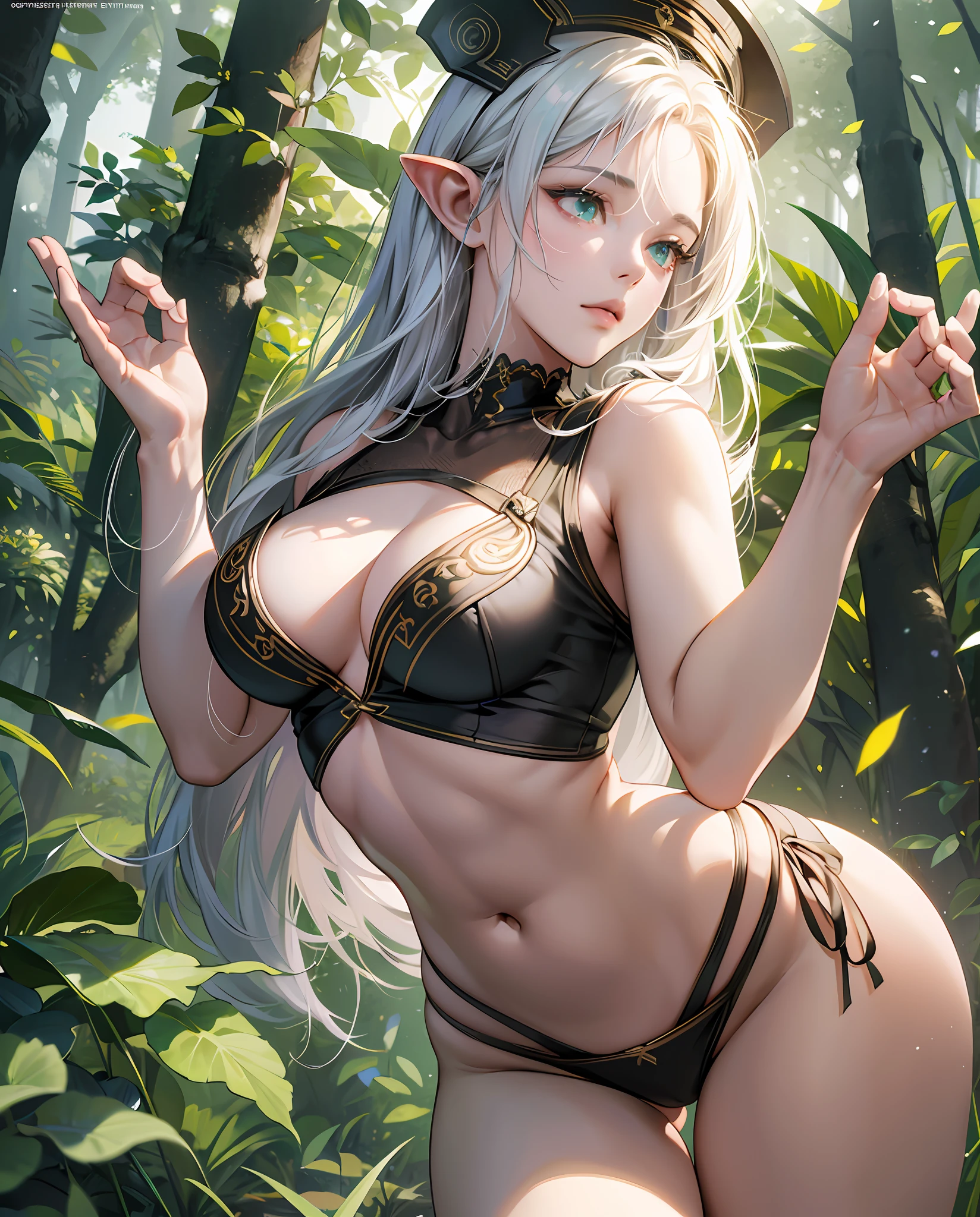 Farmer girl, whithout t-shirt, (((no t-shirt))), 1girl, (masterpiece, high resolution, photorealistic:1.3), tall elven maiden, silver hair cascading, captivating green eyes, well-defined muscular physique, (alluring outfit:1.2), revealing attire accentuating her curves, (medium and firm bosom:1.1), shapely and toned legs, perfectly round and ample buttocks, defined abdomen, seductive dance performance, moment captured in photo, graceful movement, back-facing pose, small revealing underwear, intricate details of the garment, enchanting atmosphere, magical lighting, subtle ethereal glow, vibrant colors, mystical forest backdrop, leaves gently falling, captivating expression, exuding allure and sensuality. With the use of depth of field (DOF), super-resolution, and high megapixel rendering, every element comes to life with cinematic lightning and anti-aliasing techniques like FKAA, TXAA, and RTX. The addition of SSAO (Screen Space Ambient Occlusion) and various post-processing effects in both post-production and tone mapping elevate the visual quality to a whole new level. With the use of depth of field (DOF), super-resolution, and high megapixel rendering, every element comes to life with cinematic lightning and anti-aliasing techniques like FKAA, TXAA, and RTX. The addition of SSAO (Screen Space Ambient Occlusion) and various post-processing effects in both post-production and tone mapping elevate the visual quality to a whole new level. --auto --s2