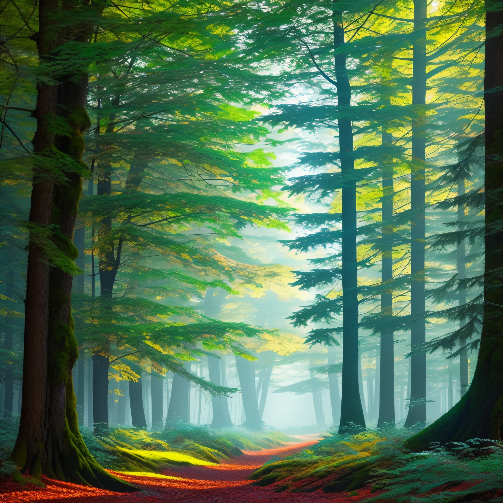 wild forest,trees, plants, anime style