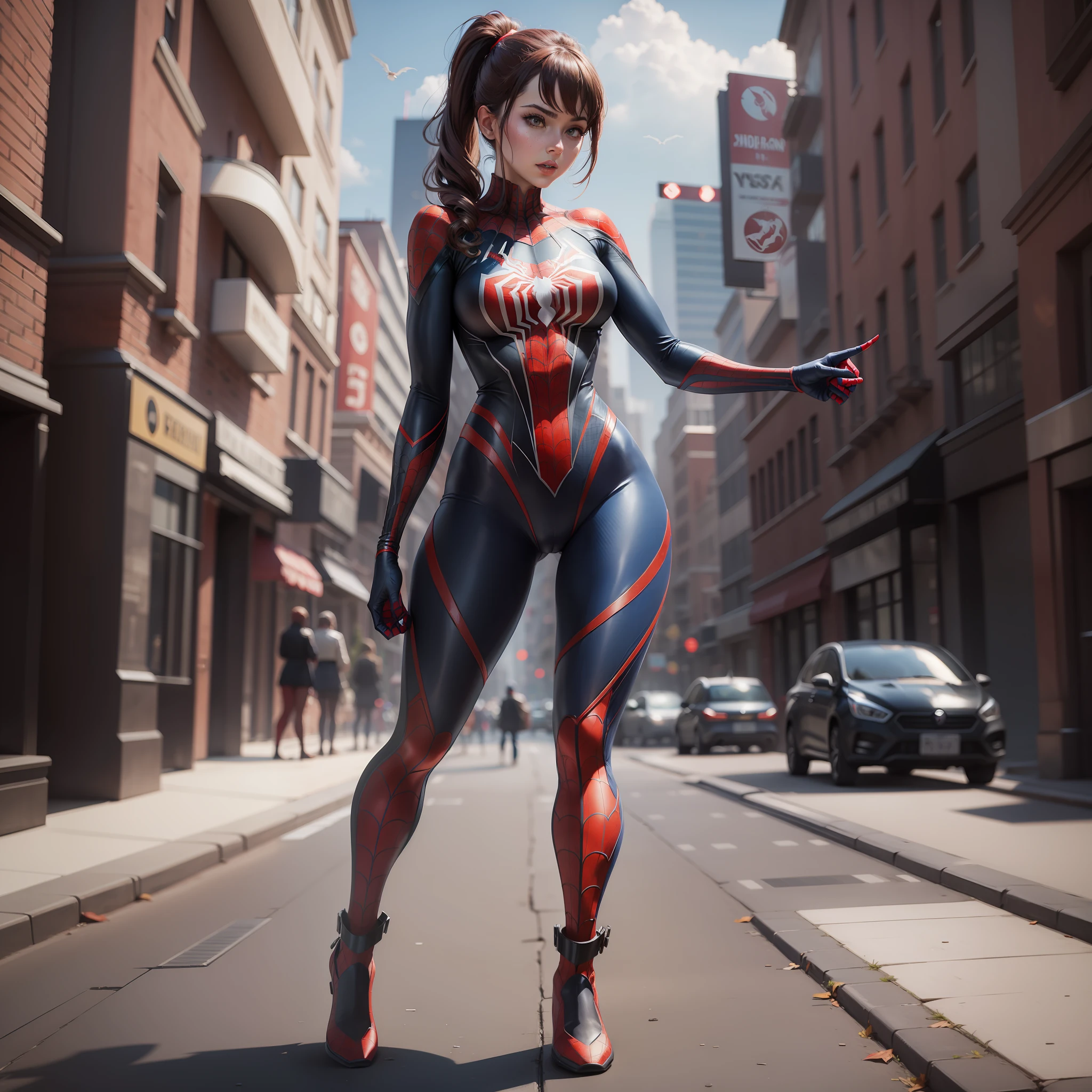 Woman with spider man outfit, full body, 4K,