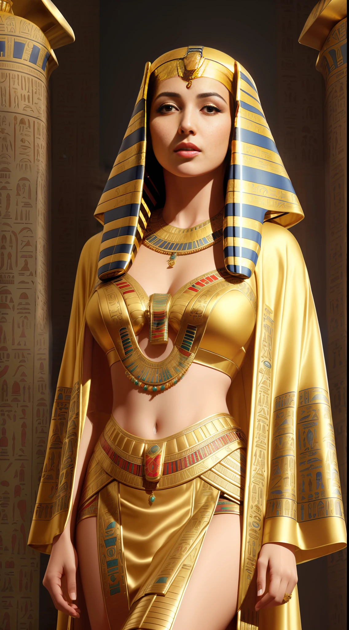 (masterpiece, high resolution, best quality, CG, official art:1.2 by Greg Rutkowski), Cleopatra, (exquisite, detailed Egyptian garments:1.4), radiant beauty, (kohl-lined eyes:1.2), Greek philosopher, (traditional Greek robes:1.2), engrossed in a scroll, richly decorated Egyptian palace, intermingling of Greek and Egyptian cultures, ambient warm light, realistic style.