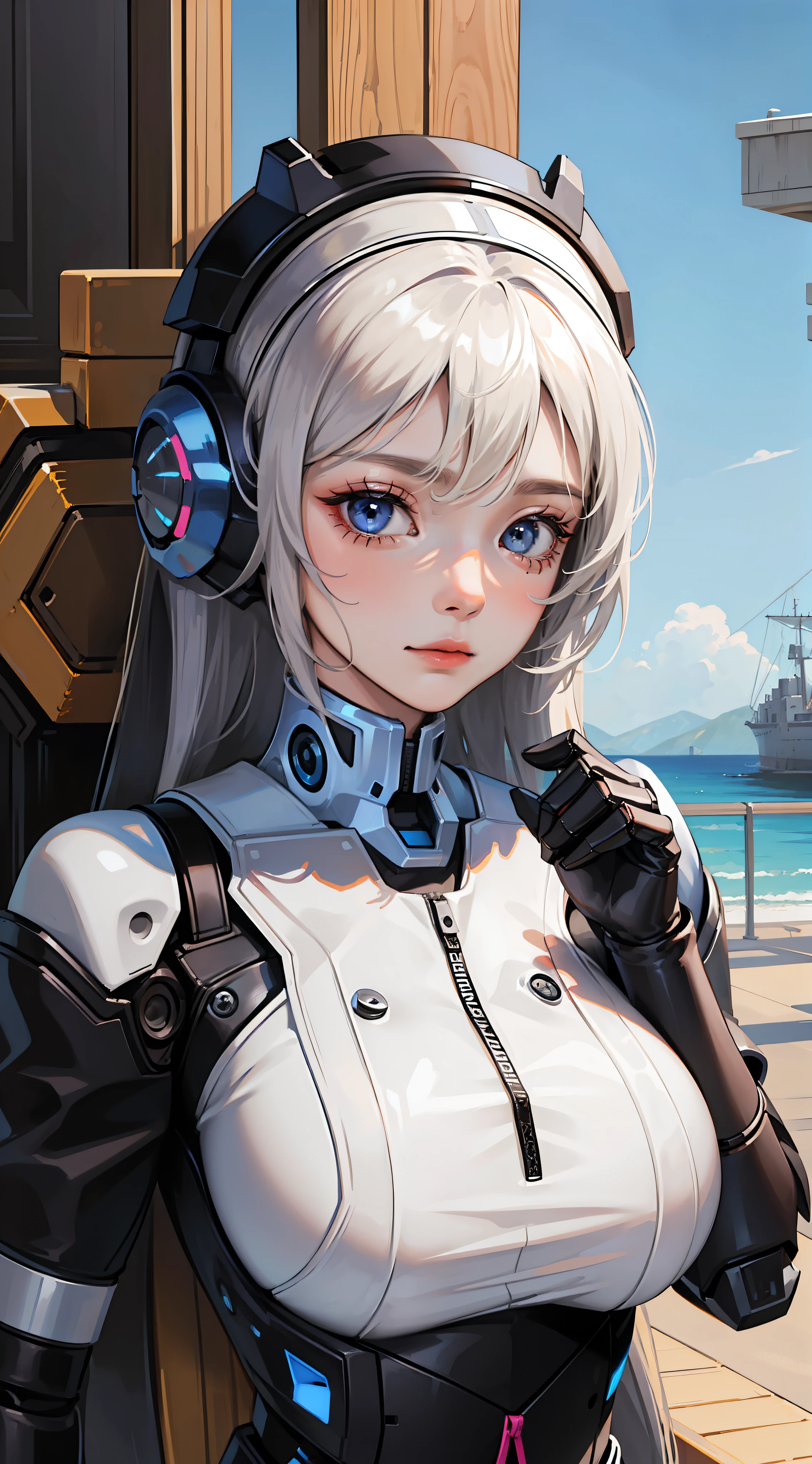 ((Close-up of face)), (Shy expression), (Perfect Face), (Robotic Arm), (Perfect Body), (Super Large)