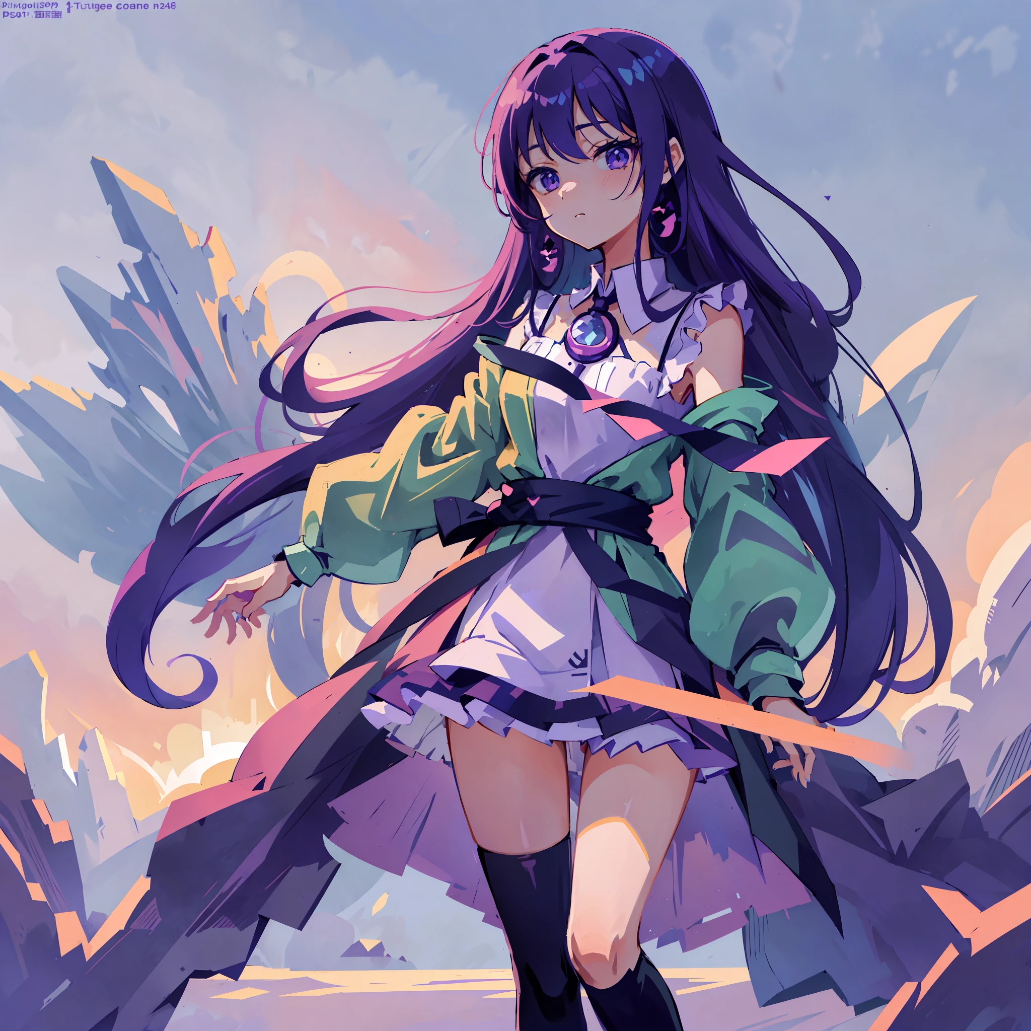 flat illustration anime girl with long purple hair wearing a purple dress and a tiable, an anime drawing by Kamagurka, pixiv, fantasy art, detailed digital anime art, anime style 4 k, detailed anime art, anime goddess, beautiful anime art style, anime princess, anime moe artstyle, 8k high quality detailed art, detailed anime artwork, anime illustration, soft pastel tones