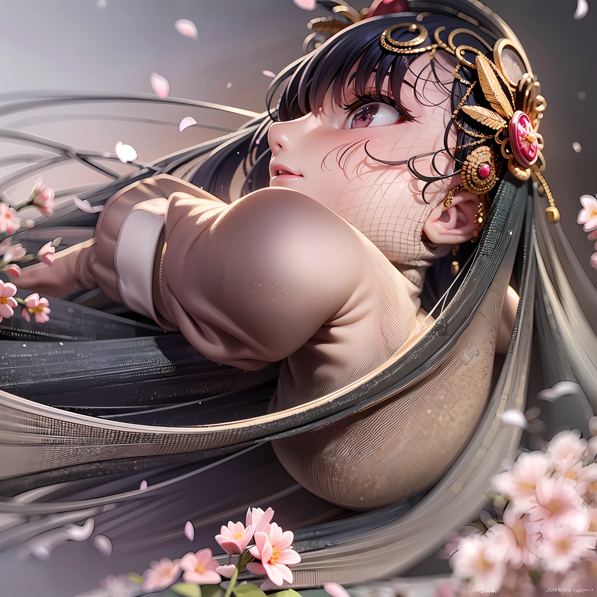 1girl, kimono,long hair, (brown hair:0.3), reaching out, dutch angle,cherry blossoms, on grass, sunlight, cute face, beautiful eyes BREAK full body, chibi, [realistic], [3d], (3dcg), ((octane render)), smile, closed mouth BREAK (8k, RAW photo, best quality, masterpiece:1.2), ultra high res, (((realistic, photo-realistic))), professional lighting, detailed lighting, professional photography, fisheye, dynamic angle, high quality, high res, extremely detailed, bloom BREAK depth of field, sketch, sharp focus, soft lighting, good composition, god light highlight, detailed, (((photorealistic details))), detailed skin, to8contrast style