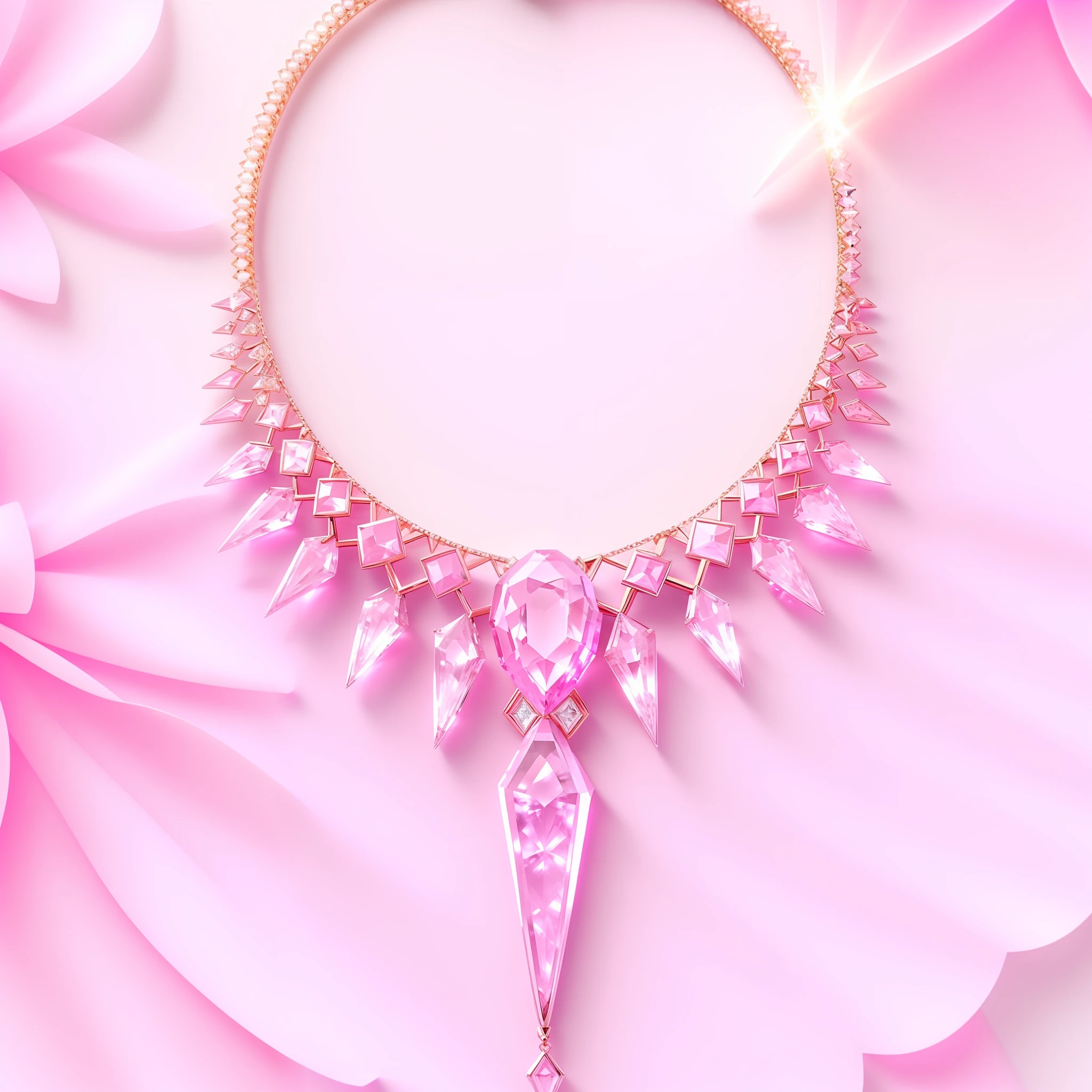 a close up of a necklace with pink stones and a diamond, jewelry design, diamond and rose quartz, luxurious neckless, necklace, maler collier, pink diamonds, inspired by József Borsos, inspired by Izidor Kršnjavi, inspired by Nagasawa Rosetsu, elaborate oled jewelry, fantasy!!!, fantasy inspired, pink crystal mohawk