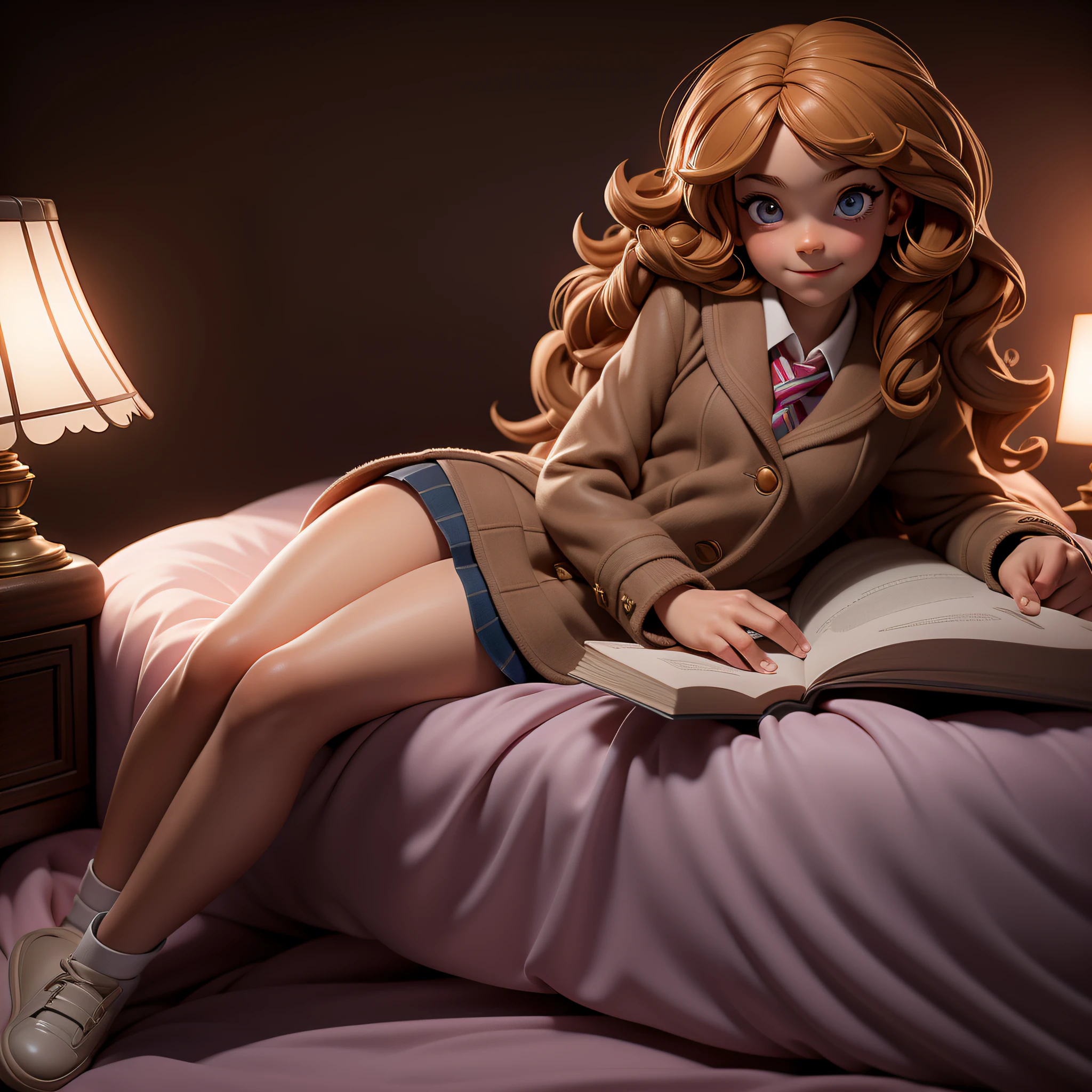 ***, 1girl, child, solo, Hermione Granger, full body, solo, school uniform, beautiful face highly detailed and eyes, beautiful skin, bed room, shiney solar lighting, ***, 1girl, child, solo, Hermione Granger, school uniform, beautiful skin, smile perfect anatomy, shiney solar lighting