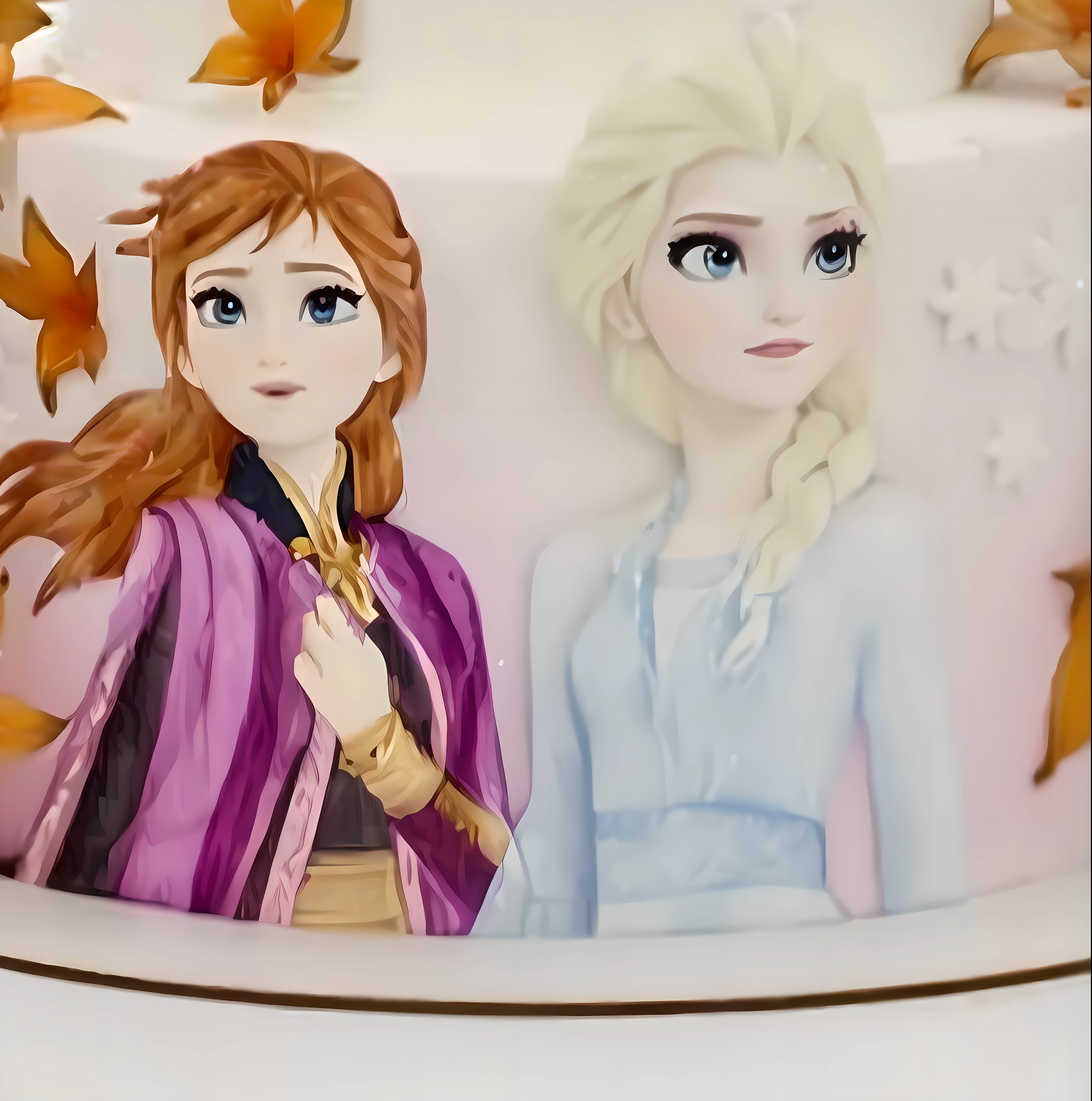 there is a cake with a picture of two girls on it, cake art, frozen ii movie still, cake sculpture, cakes, elsa frozen, look at that detail!, frozen ii klaus film, emma watson as the queen of ice, frozen, the greatest cake, 3d magical details, birthday cake, stunningly detailed, fantasy themed, close up details