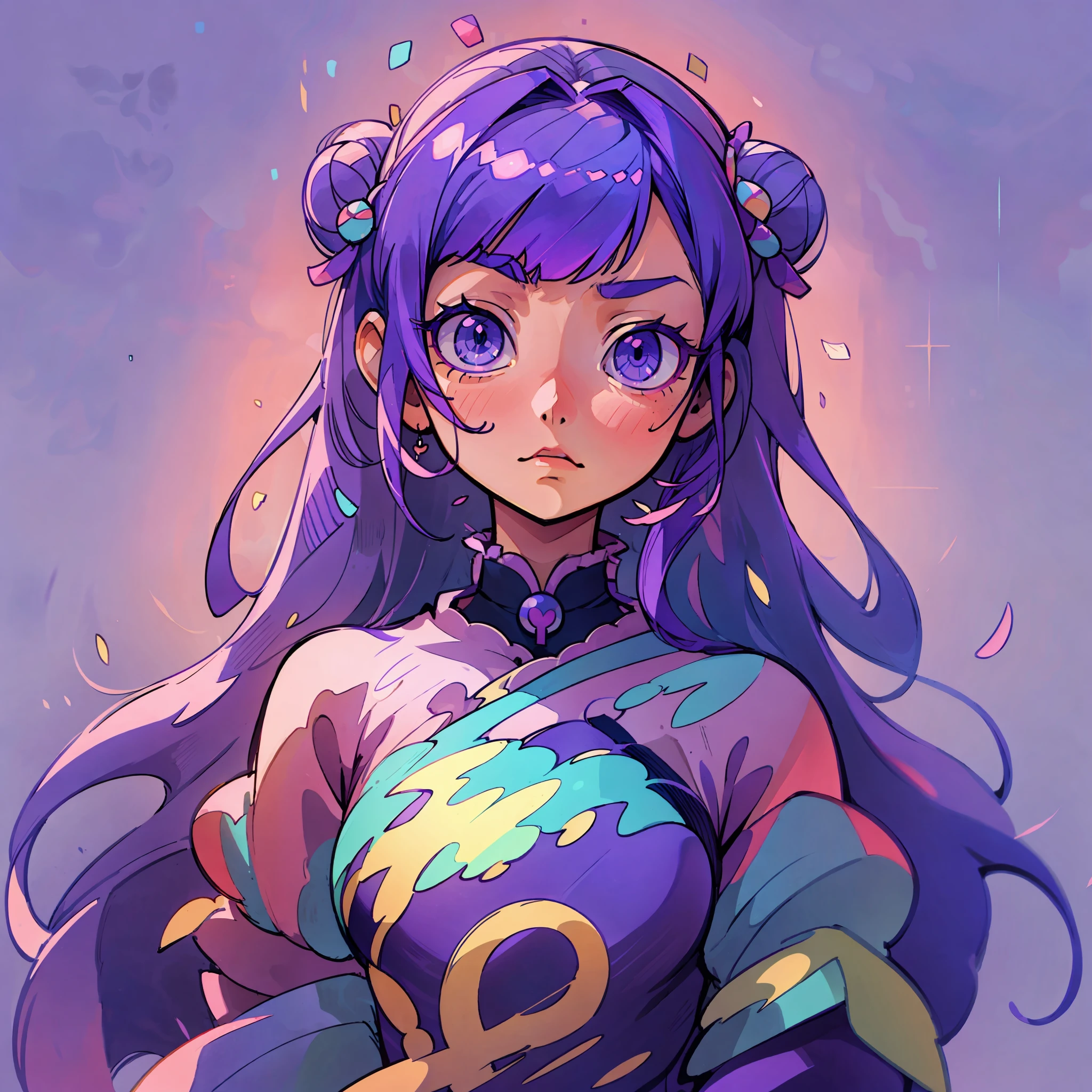 flat illustration anime girl with long purple hair wearing a purple dress and a tiable, an anime drawing by Kamagurka, pixiv, fantasy art, detailed digital anime art, anime style 4 k, detailed anime art, anime goddess, beautiful anime art style, anime princess, anime moe artstyle, 8k high quality detailed art, detailed anime artwork, anime illustration, soft pastel tones