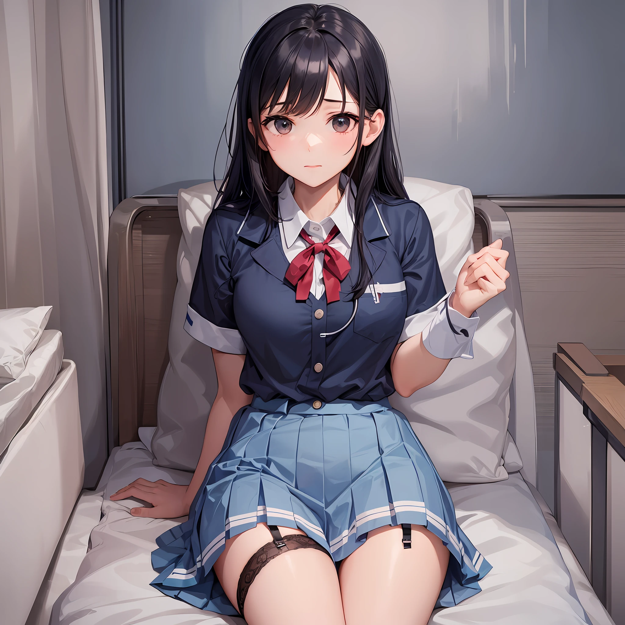 A girl wearing a JK uniform was tied with stockings on a hospital bed --auto --s2