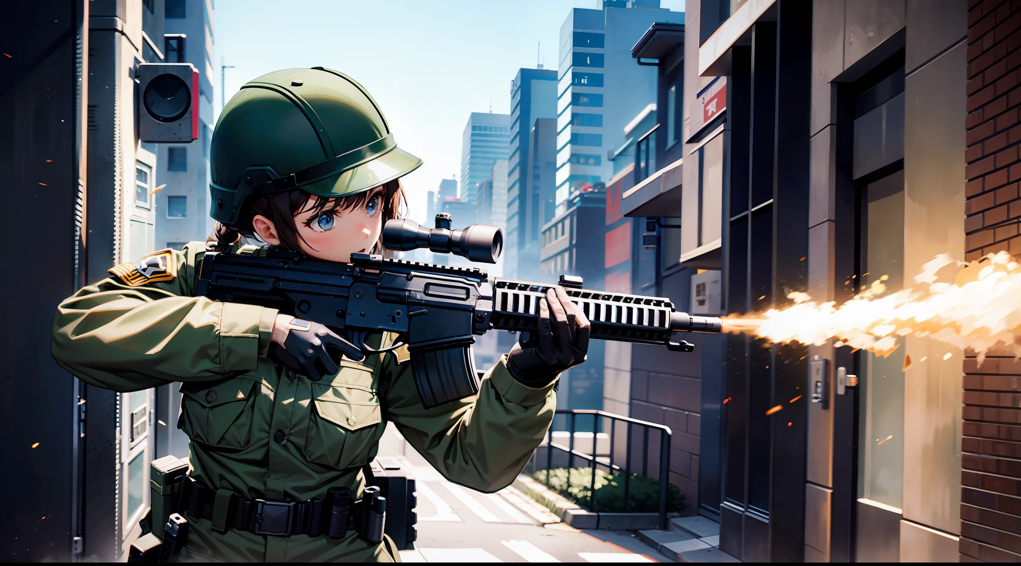 PMC, CQB, CQC, assault rifle, battle girl, firing