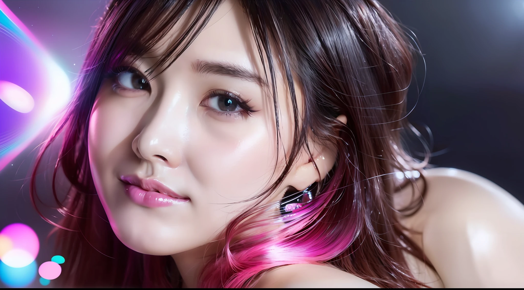 (8k, RAW photo, photorealistic:1.25) ,( lipgloss, eyelashes, gloss-face, glossy skin, best quality, ultra highres, depth of field, chromatic aberration, caustics, Broad lighting, natural shading,Kpop idol) looking at viewer with a serene and goddess-like happiness, boobs, nipslip, fullbody