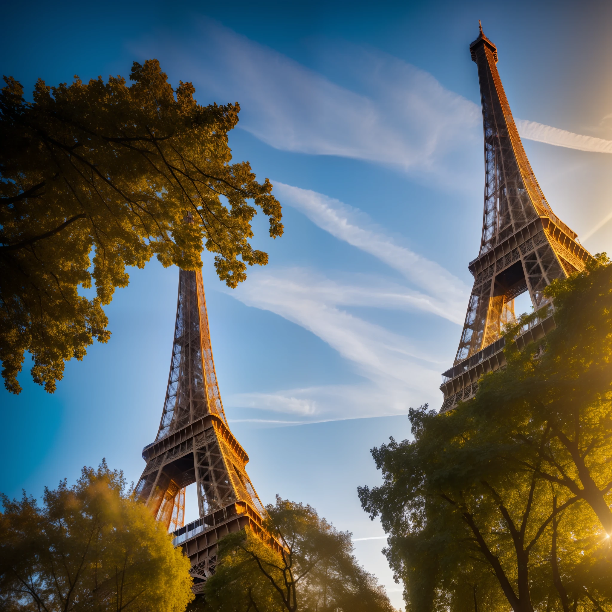 Ultra realistic photo, maximum resolution, 8k photo, eiffel tower, late afternoon, illuminated.