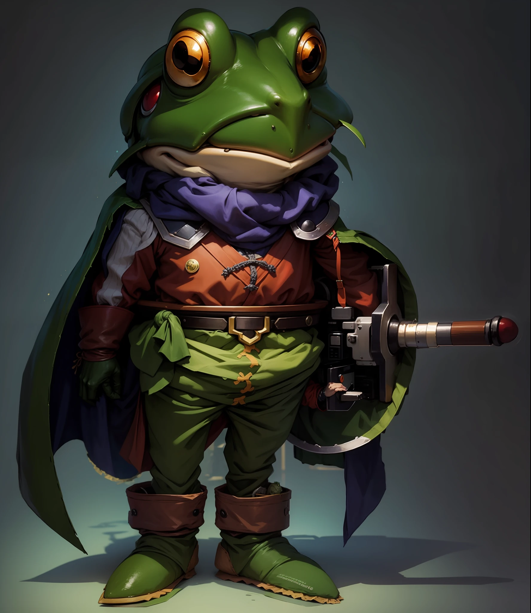 Frog hacker on Chrono Trigger's anime-style computer, with medieval clothing --auto --s2