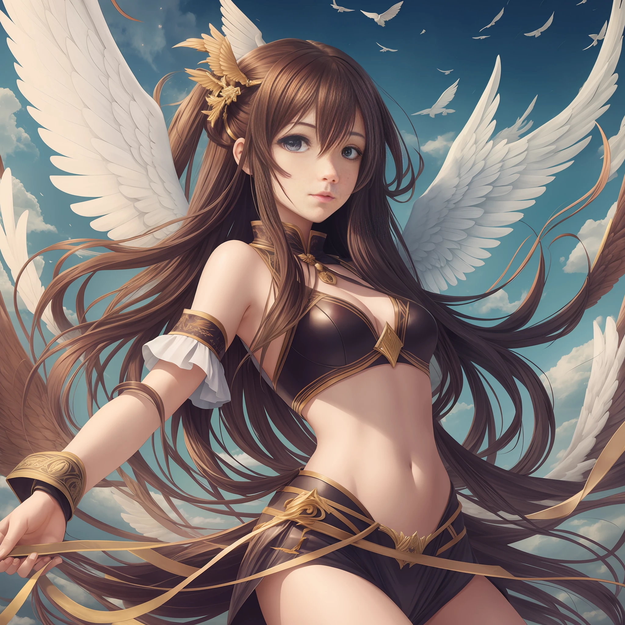 1girl, long hair, wings, flying, Mitsu