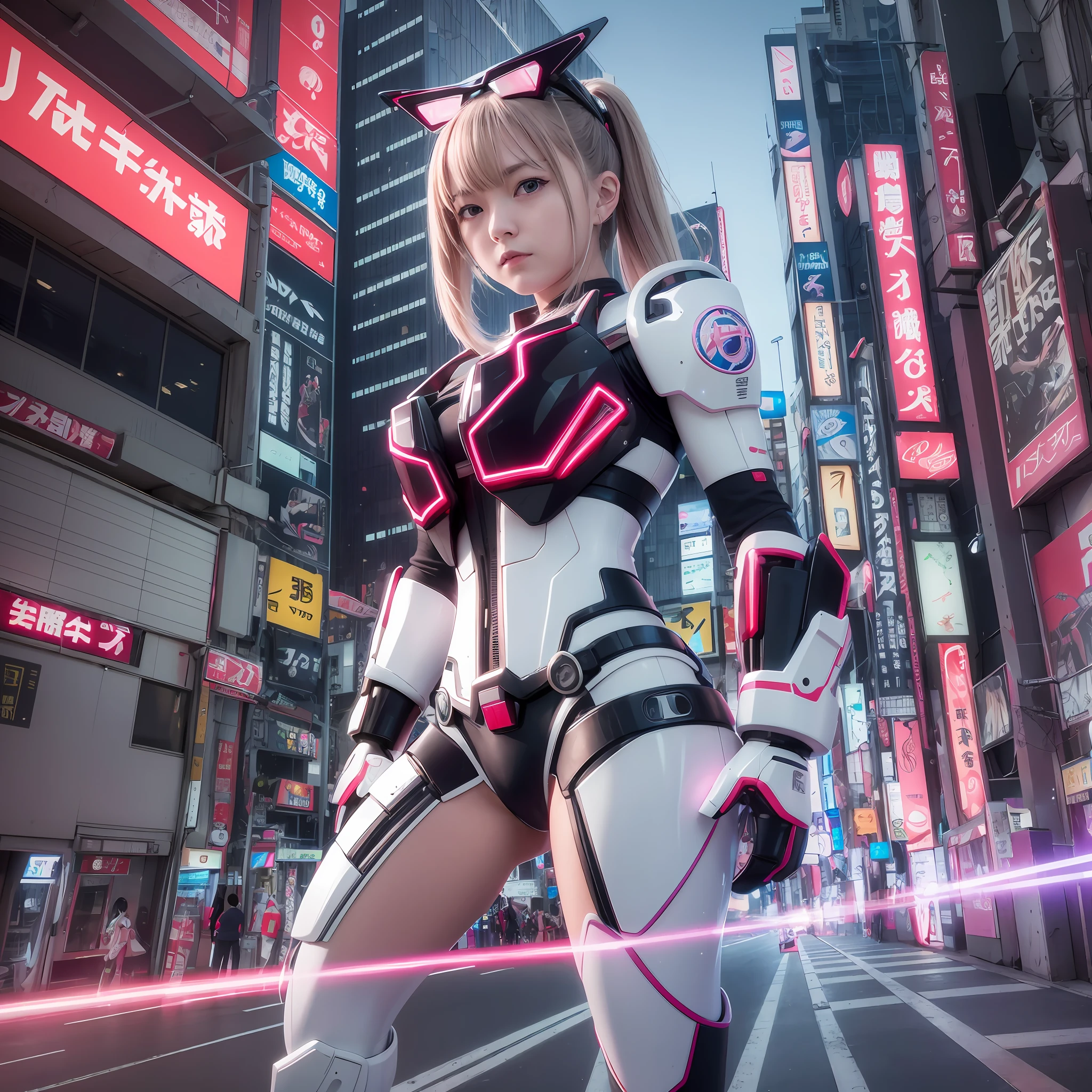 photorealistic image, Japan person, girl, gundam girl, 8K, detailed mechanics, detailed neon, machine body, portfolio, cyberpunk background --auto --s2