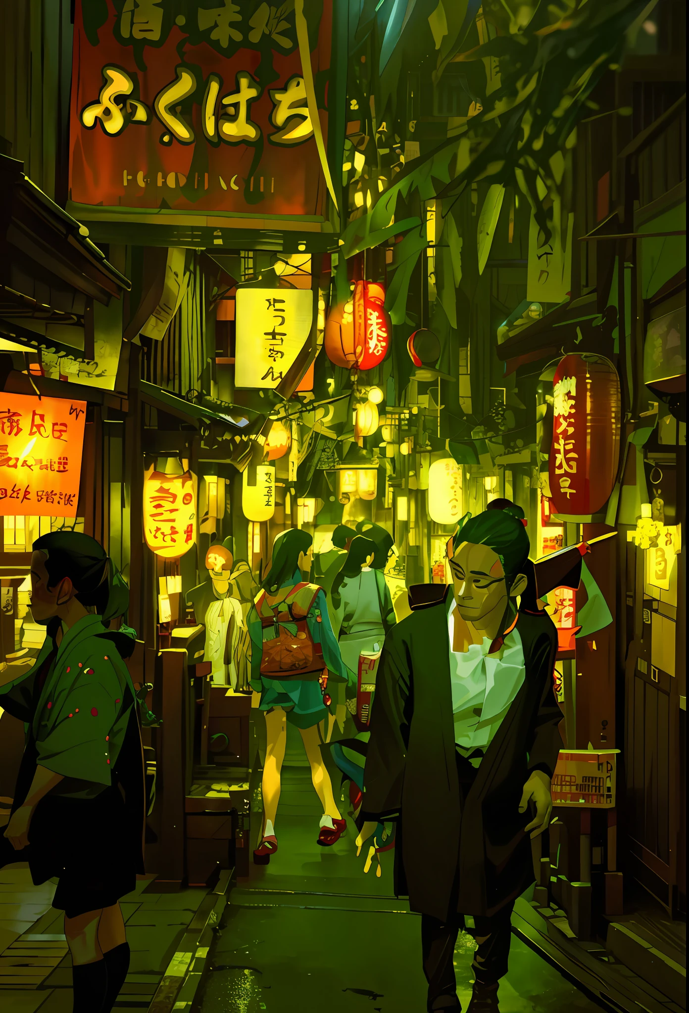 people walking down a narrow street lined with shops and restaurants, tokyo izakaya scene, japanese street, in the streets of tokyo, in a tokyo street, tokyo alleyway, in a japanese town at night, tokyo street, japanese downtown, cyberpunk streets in japan, japanese city at night, quiet tokyo alley at night, in tokyo at night, japan at night, ((masterpiece))