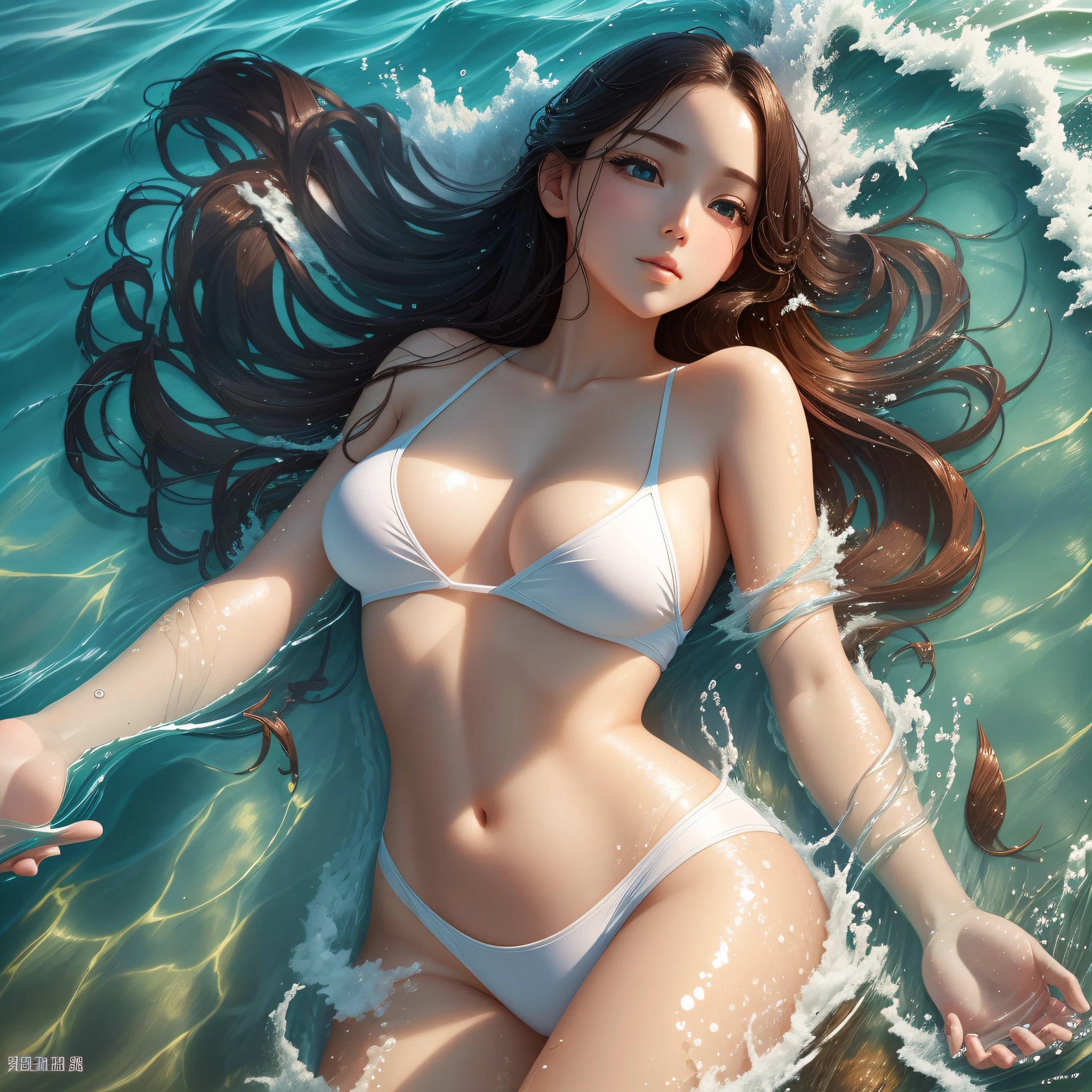 Highest quality, extremely high fineness, excellent detail performance, girls, gentle, sunny, natural, swimming on the beach, color and texture of the sea, body lines are plump and soft, skin is soft and smooth, angles highlight swimming movements and limb curves, light and shadow are vivid, details on the water surface are clearly visible, close to real natural scenes and lighting, clothes color and material are pure and natural, do not add any unnecessary elements. --auto --s2