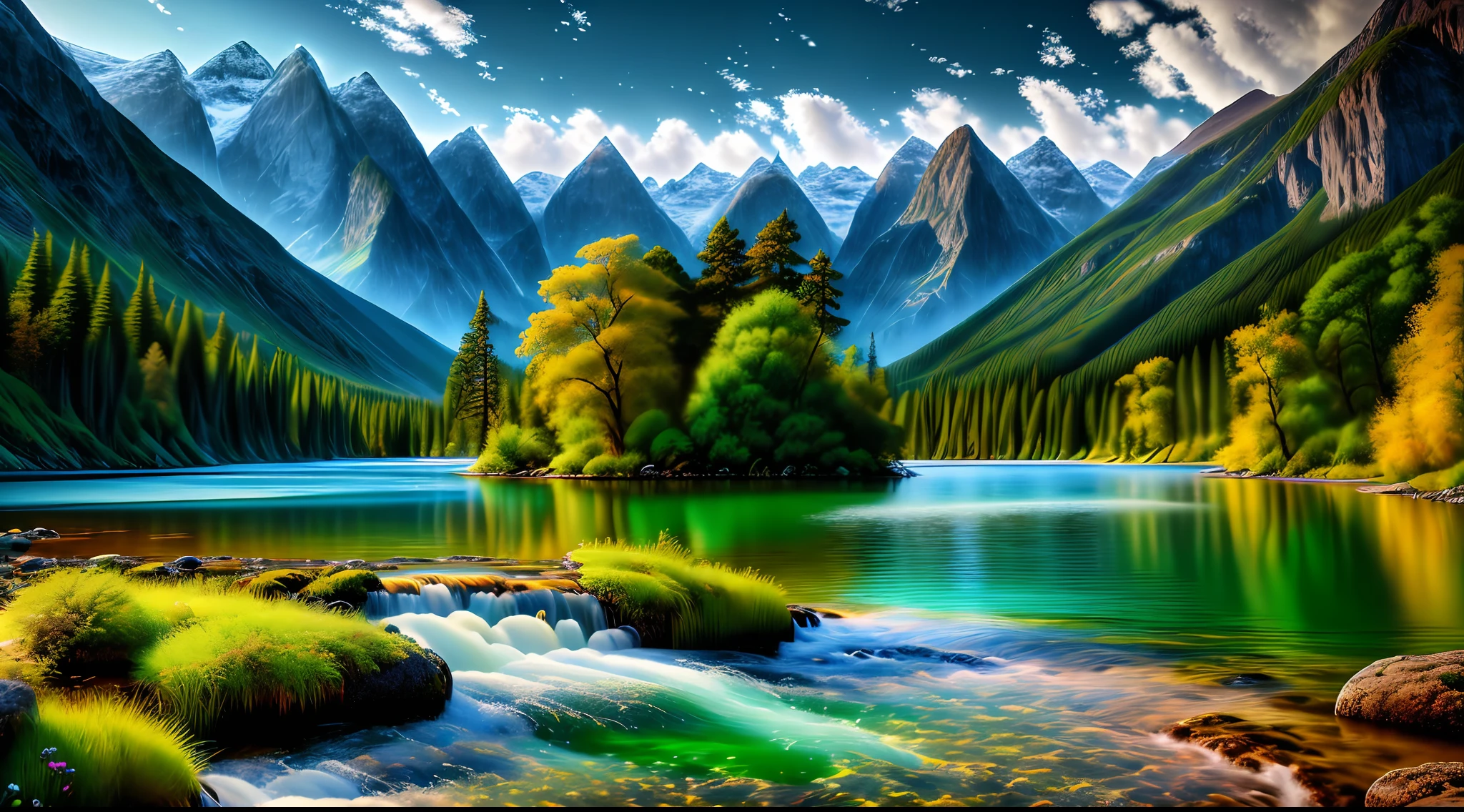 landscape, water (8k CG unit wallpaper extremely detailed), the most beautiful artwork in the world, majestic oil painting professional, intricate, high details, sharp focus,8k, dramatic and photorealistic painting