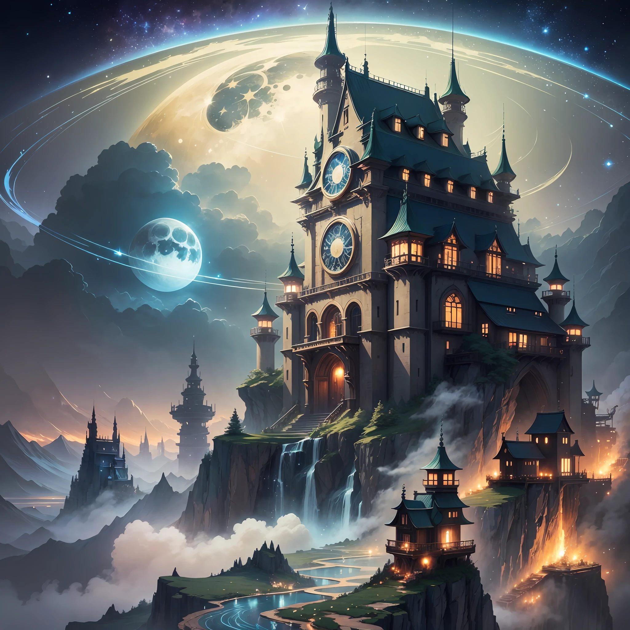 Tosa Mitsuoki's concept art style, a picture like a dream world, river sky, stars and moon shadows, highest quality depiction, fantasy anime scenes, stretched moonlight environment, theme art atmosphere, dream picture reproduction, starlight, super detail, anime background art, dream landscape art, atmospheric anime expression, dreamy night. --auto --s2