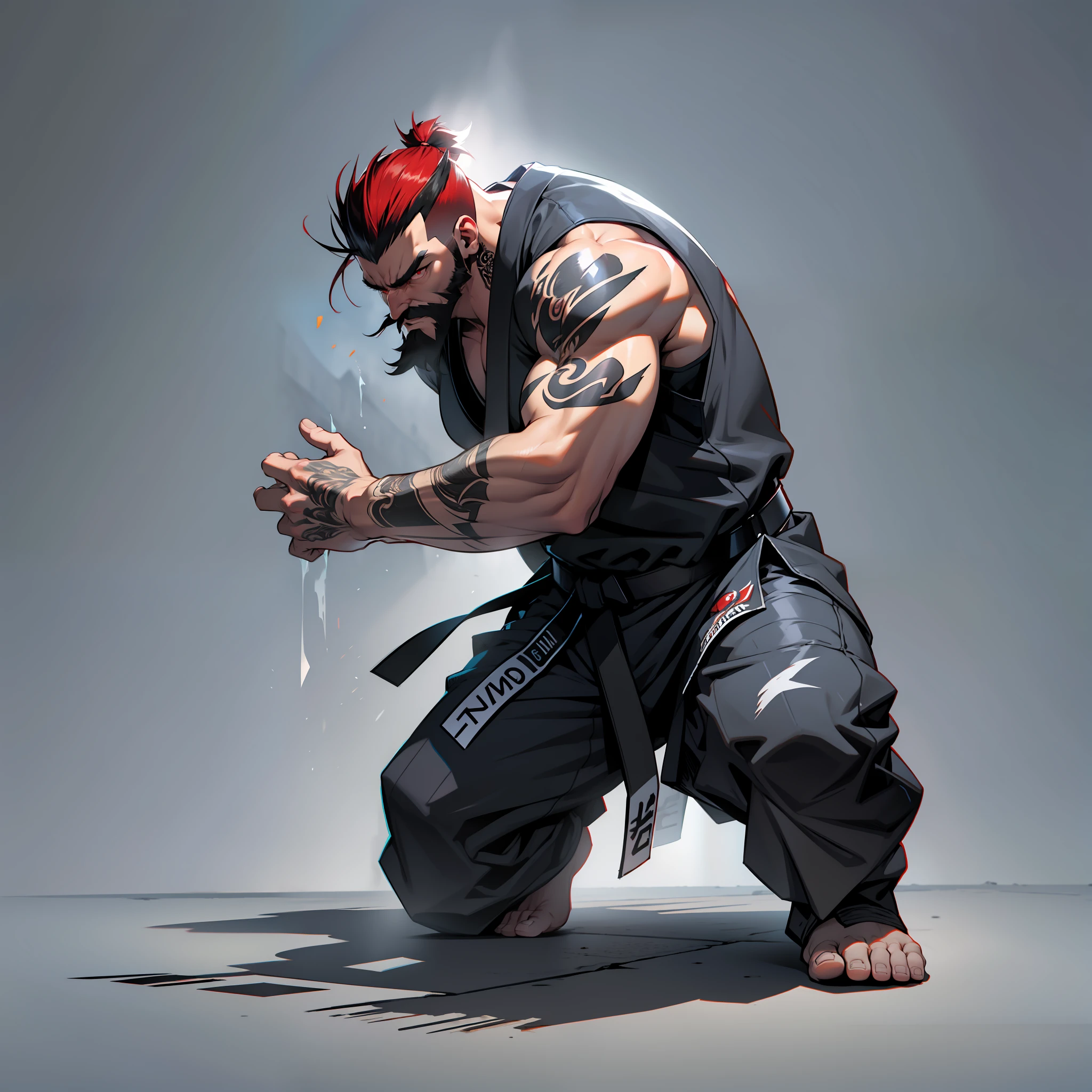 Bearded man,red eyes, fade hair, zangief style Street fighter