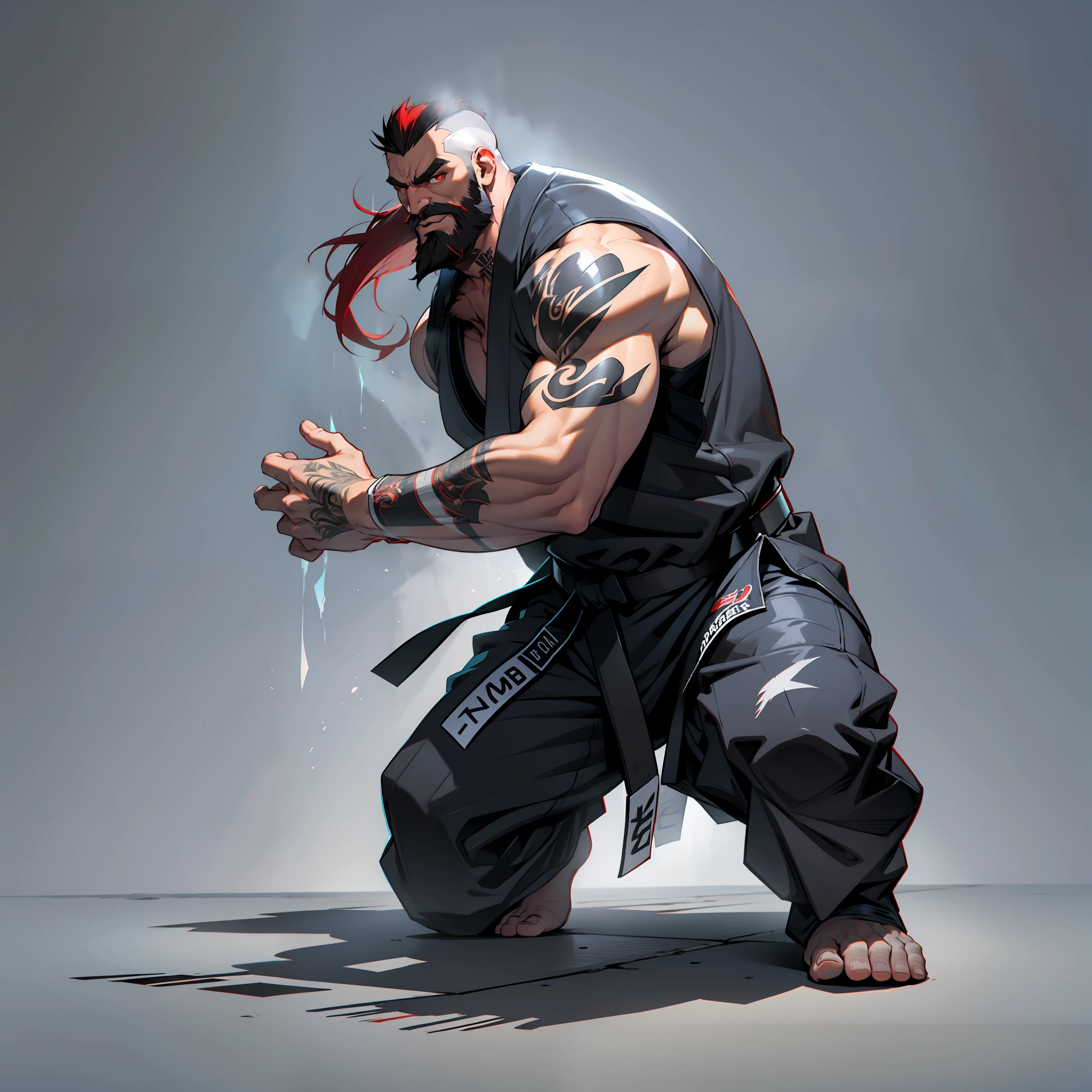 Bearded man,red eyes, fade hair, zangief style Street fighter