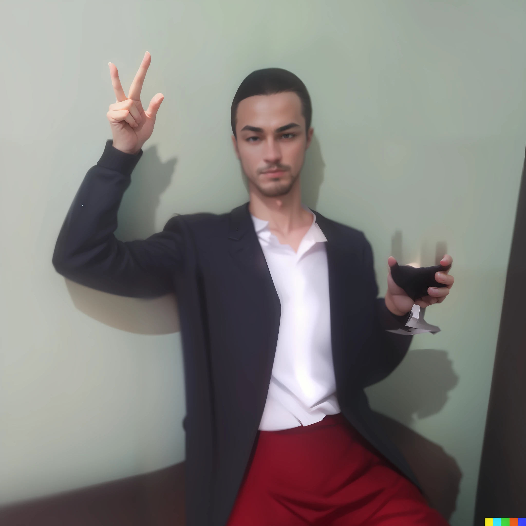 "((masterpiece)), amazing quality, person making the "L" gesture with their fingers, highlight for index finger and thumb, dynamic gesture, abstract background, high resolution, perfect lights and shadows, vibrant colors, interesting perspective. Thumb finger stretched and pointed to the right