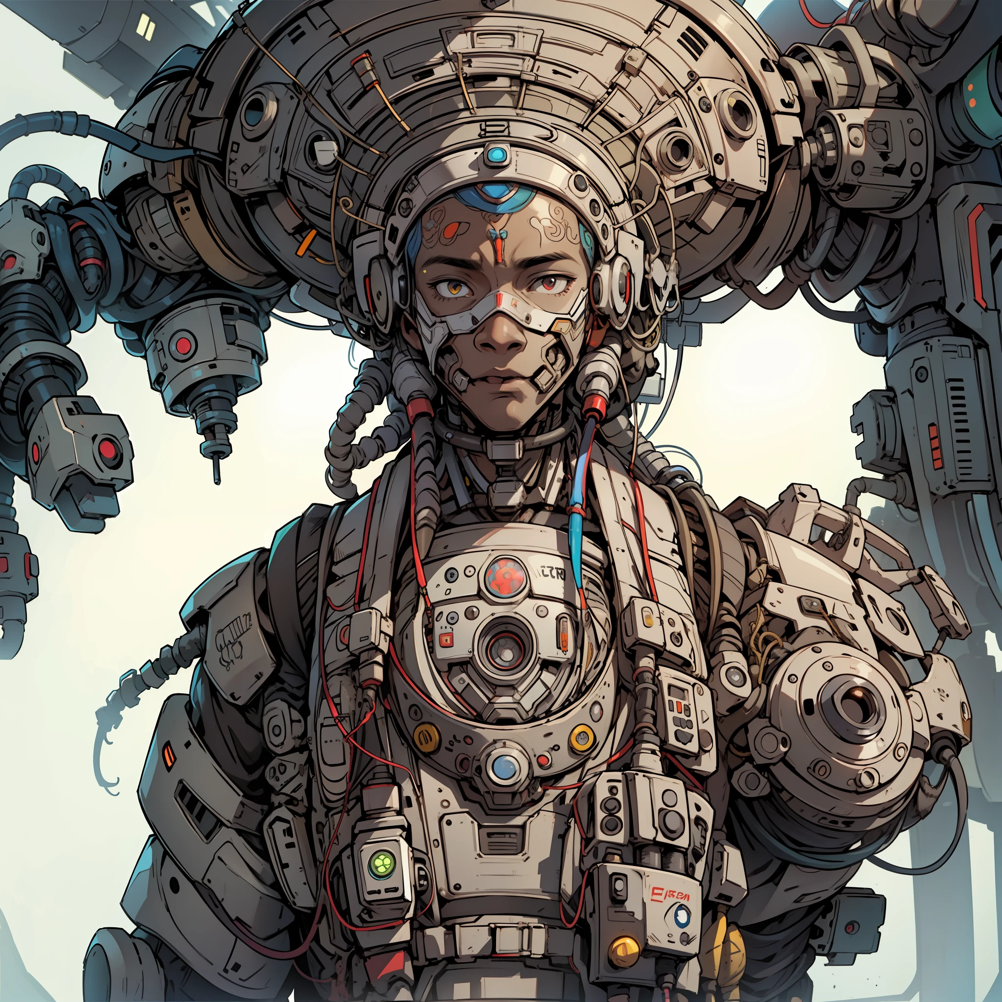 cyborg, african traditional, fluff, plants, gradients, tentacles, cables, spores, checkerboard, highfashion, without face, hidden face, faceless, remove face, jewelry, automation, robot, drone, bion, botanical, x-ray, neon, strange, weird, insane, hilarious, white background --no face
