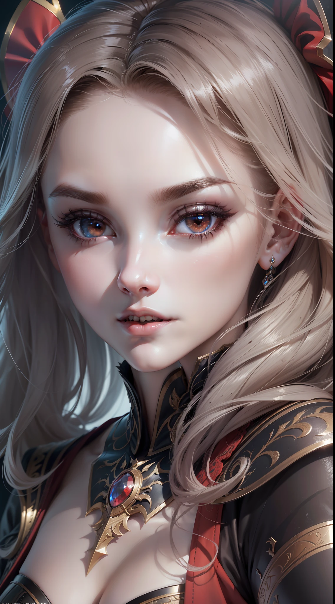 (8k wallpaper with extremely detailed CG unit, masterpiece, best quality, ultra-detailed), (best lighting, best shadow), (a perfect and symmetrical face of a vampire woman, pale skin, with eyes that reflect the beauty of the world), attractive, floating, high resolution, dynamic angle, dynamic pose.