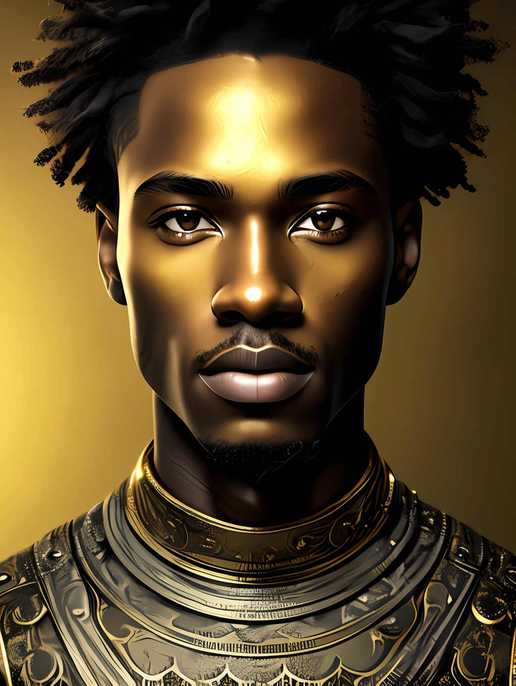 (masterpiece) An insanely detailed photo of an extremely handsome and sensual senior black man made out of gold, skin painting out of liquid gold, with golden eyes, in the style of bio art, raw metallicity, black and white mastery, golden African influence, pure color, close-up, senior man , stock photo, masterpiece, best quality, high quality, extremely detailed cg unity wallpaper 8k, scenery, award winning photography, hdr, trending artstation, trending cgsociety, intricate, high detail, cinematic lighting, handsome senior man, humanoid