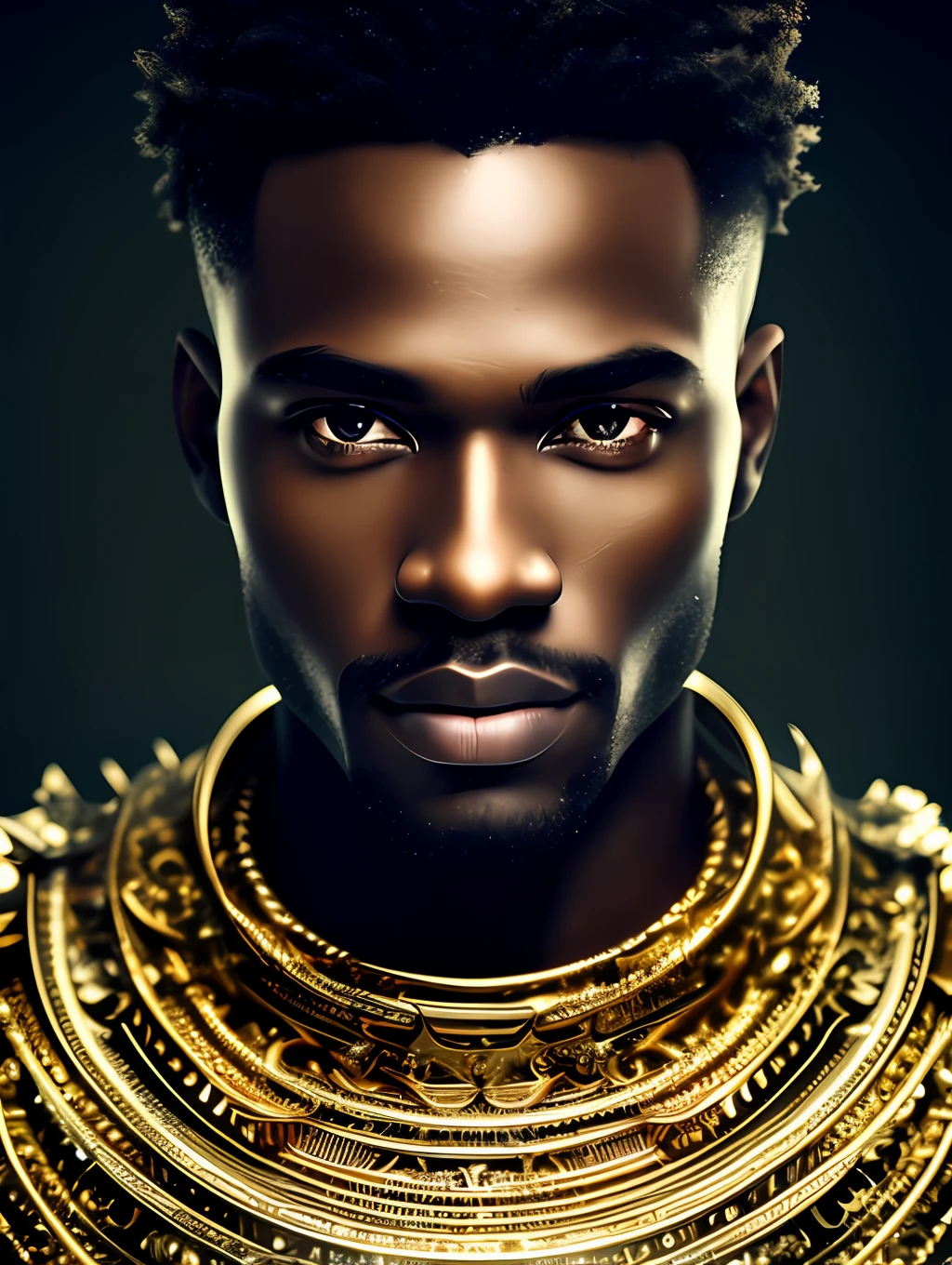 (masterpiece) An insanely detailed photo of an extremely handsome and sensual senior black man made out of gold, skin painting out of liquid gold, with golden eyes, in the style of bio art, raw metallicity, black and white mastery, golden African influence, pure color, close-up, senior man , stock photo, masterpiece, best quality, high quality, extremely detailed cg unity wallpaper 8k, scenery, award winning photography, hdr, trending artstation, trending cgsociety, intricate, high detail, cinematic lighting, handsome senior man, humanoid