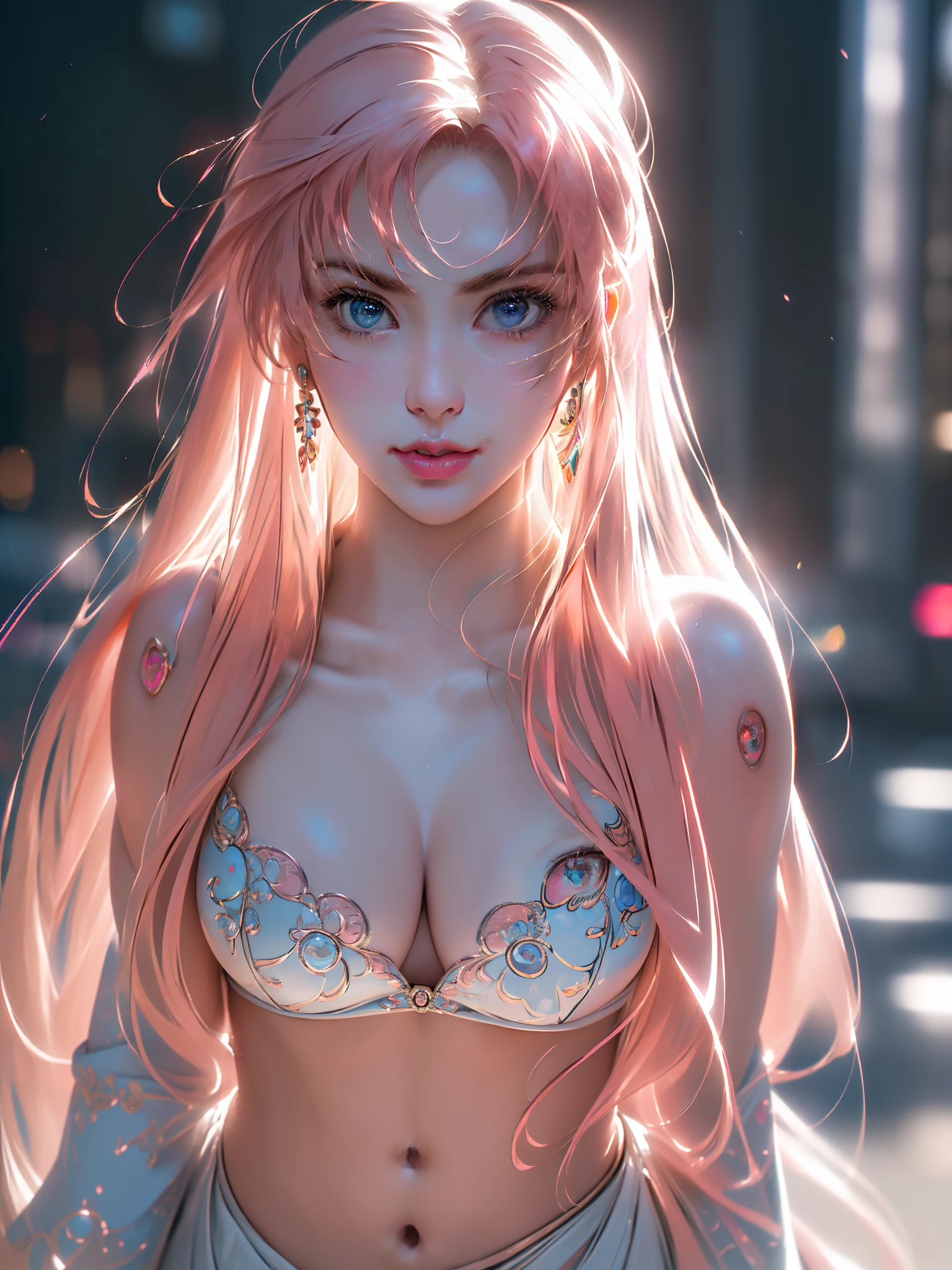 closed mouth, sash, serious, solo, (masterpiece, best quality, extremely detailed 8k, ultra hd, ultra-detailed, highly detailed, highly realistic, photo realistic:1.3), (1girl:1.5), (beautiful realistic face, extremely detailed realistic face:1.3), (high detailed realistic natural red hair, beautiful realistic hairstyle:1.3), (beautiful realistic eyes, high detailed realistic blue eyes, proportional eyes, realistic pupils, high detailed pupils:1.3), (high detailed realistic natural eyebrows), (high detailed realistic lips, beautiful realistic lips, pink lipsticks:1.3), (thick breasts, high proportional realistic breasts, realistic big breasts:1.4), (upper body from head to thighs, slender body:1.5), (clarity:1.1), highly detailed realistic skin, sharp focus, (no bra:1.4), lingerie, thick thighs, outdoor, (RAW, analogue, Nikon Z 14mm ultra-wide angle lens, award-winning glamour photograph, subsurface scattering, radiant light rays, high-res, detailed facial features, smooth, aesthetic, extremely detailed, (extremely detailed eyes, extremely detailed iris, extremely detailed pupils), extremely detailed hair, extremely detailed skin, extremely detailed clothes, octane render, photorealistic, realistic, post-processing, max detail, realistic shadows, roughness, natural skin texture, real life, ultra-realistic, photorealism, photography, 8k UHD, photography, hdr, elegant, stunning, beautiful, gorgeous), illustration, stencil, [(colorful explosion psychedelic paint colors:1.21)::0.2], colorful, (secret:0.9),