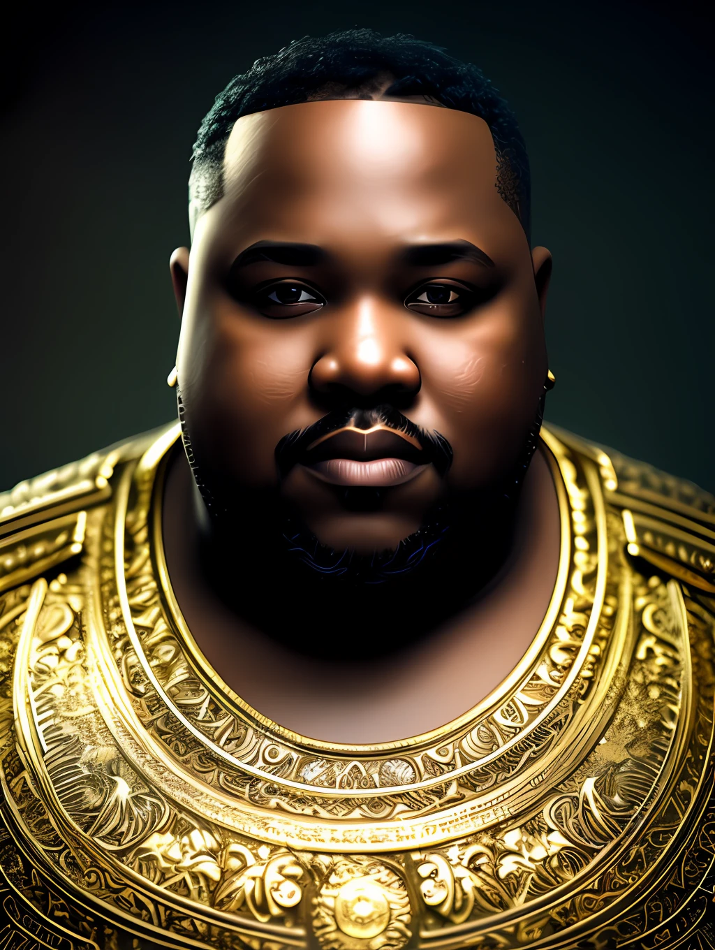 (masterpiece) An insanely detailed photo of an extremely handsome and sensual overweight senior black man made out of gold, skin interely covered by liquid gold, with golden eyes, in the style of bio art, raw metallicity, black and white mastery, golden African influence, pure color, close-up, overweight senior man , stock photo, masterpiece, best quality, high quality, extremely detailed cg unity wallpaper 8k, scenery, award winning photography, hdr, trending artstation, trending cgsociety, intricate, high detail, cinematic lighting, handsome overweight senior man, humanoid