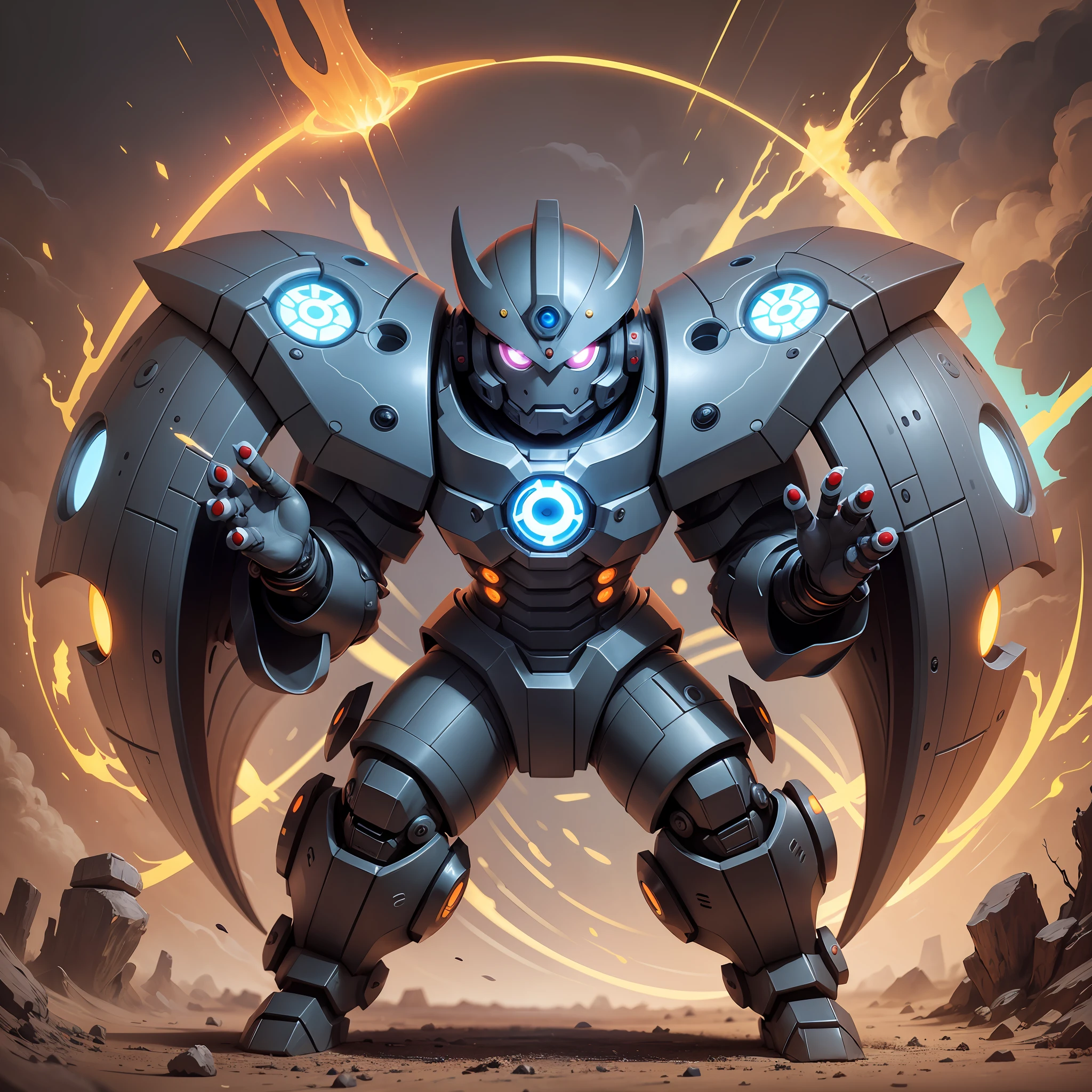 Full-body wizard robot can have a lovely design, with large and expressive eyes, bright colors and rounded shapes, which make it attractive cartoon style