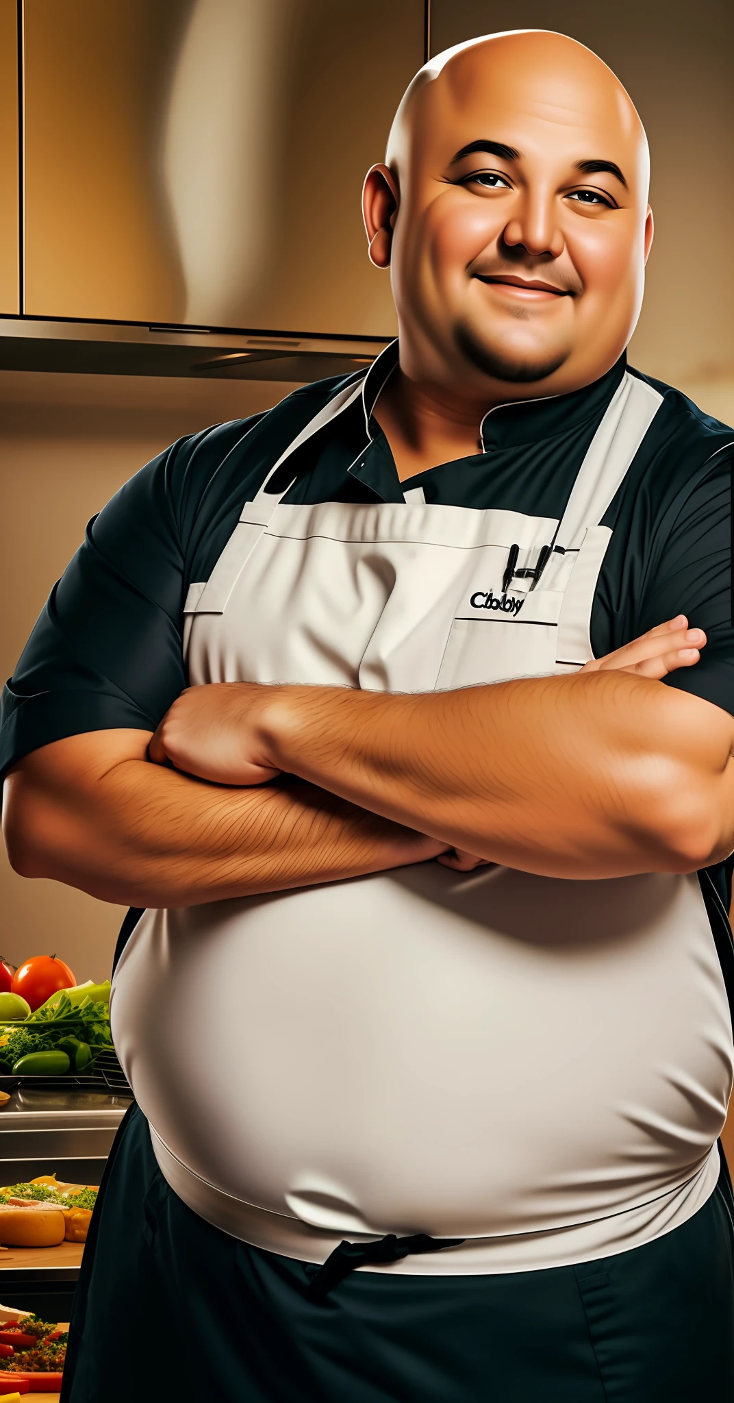 Chubby and bald chef