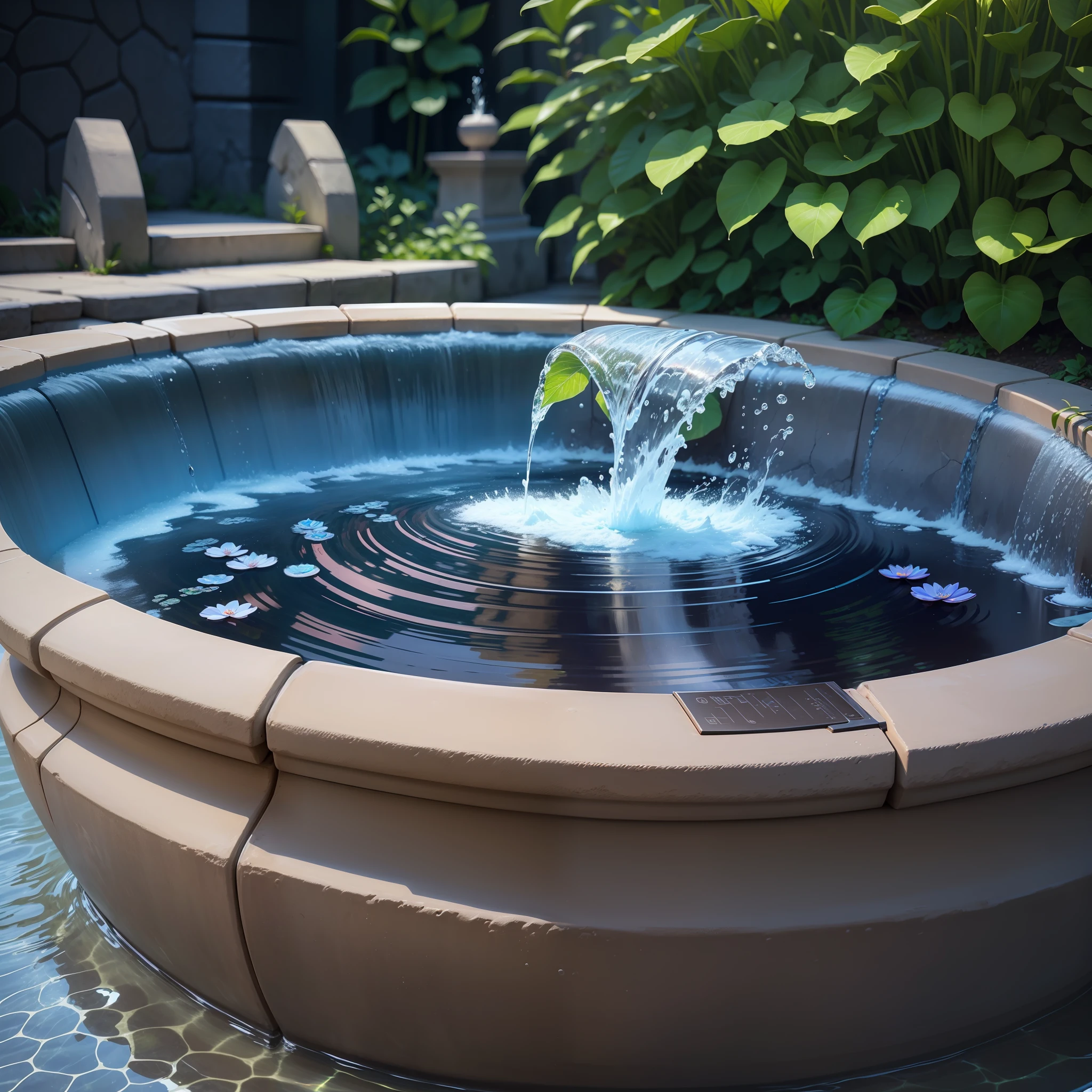 An infinite water source
1. Central container: In the center of the fountain, there is a container, such as a large bowl or a ceramic vase, which serves as the focal point where water is collected and where the water pump is installed. That container is where the magic happens.
2. Water pump: A submersible water pump is placed inside the central container. It is responsible for pulling water from the container and propelling it upward, creating the flow from the source. The pump is plugged into a nearby electrical outlet for power.
3. Piping: A flexible pipe is connected to the outlet of the water pump and conducts the water to the top of the source. This tube can be hidden inside the decoration of the fountain, such as a column or statue, to create a more aesthetic appearance.
4. Nozzle or cascade: At the top of the fountain, the end of the pipe is directed outwards, creating a nozzle or cascade of water that flows back into the central container. The shape of the nozzle or the structure of the waterfall can be customized according to your aesthetic preferences.
5. Decorative stones: In the central container, you can add clean and washed decorative stones at the bottom. They help give stability to the font, as well as create a more natural look. The stones can also be placed around the container or along the path of the water for an interesting visual effect.
6. Decorative elements: To add more charm to the font, you can include extra decorative elements. Shells, small statues, aquatic plants or any other object that complements the desired style can be placed strategically in the fountain.
Underwater lighting (optional): If you want to further enhance the beauty of the fountain, you can install underwater LED lights. These lights are placed inside the container or around the waterfall to create a fascinating lighting effect at night. --auto --s2