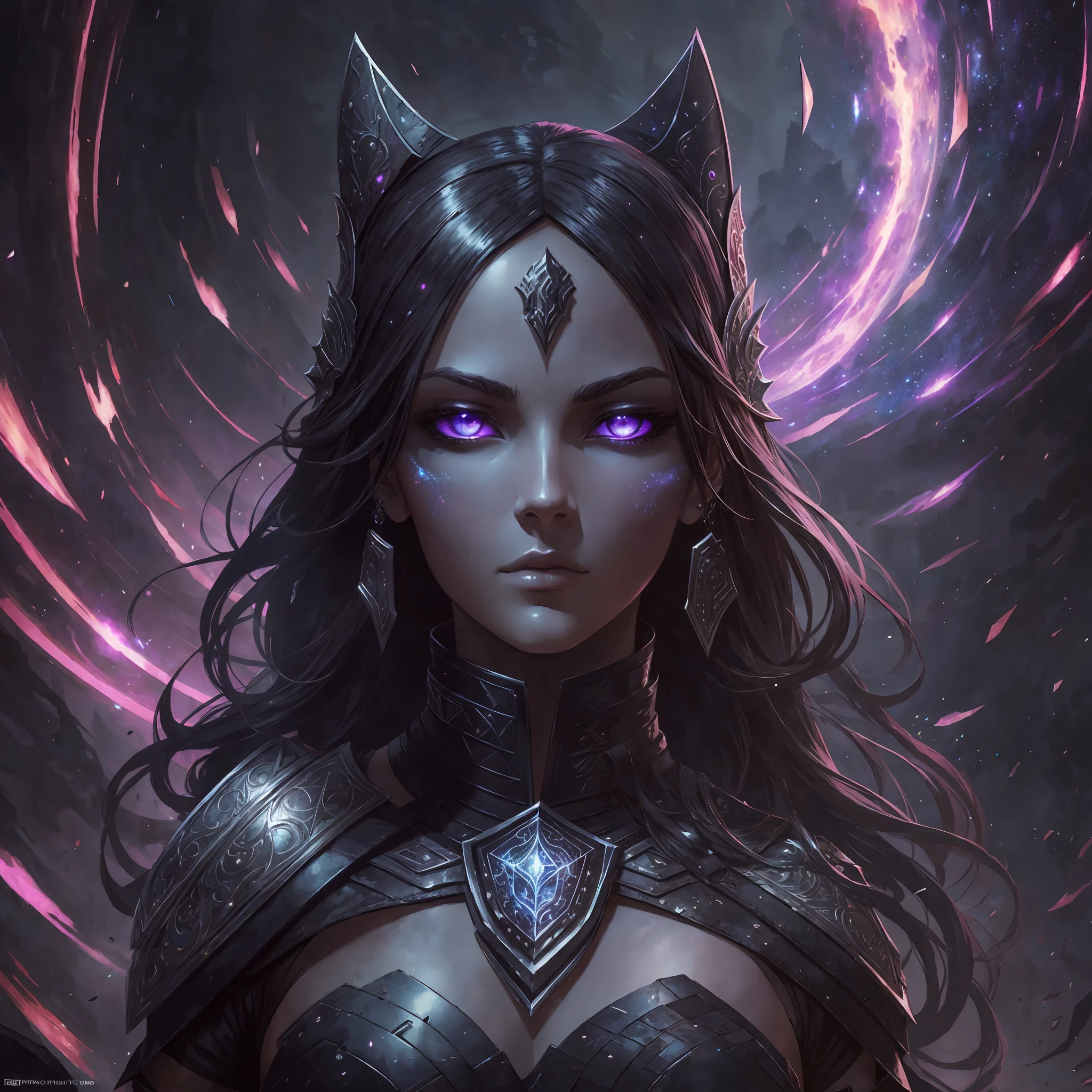 Cosmic (rogue thief:1.2) wearing mutiple layer (leather armor:1.2), nebulas, galactic, Concept art portrait by Greg rutkowski, Artgerm, hyperdetailed intricately detailed gothic art trending on Artstation triadic colors Unreal Engine 5 detailed matte painting, deep color, fantastical, intricate detail, splash screen, complementary colors, fantasy concept art, 8k resolution, gothic deviantart masterpiece --auto --s2